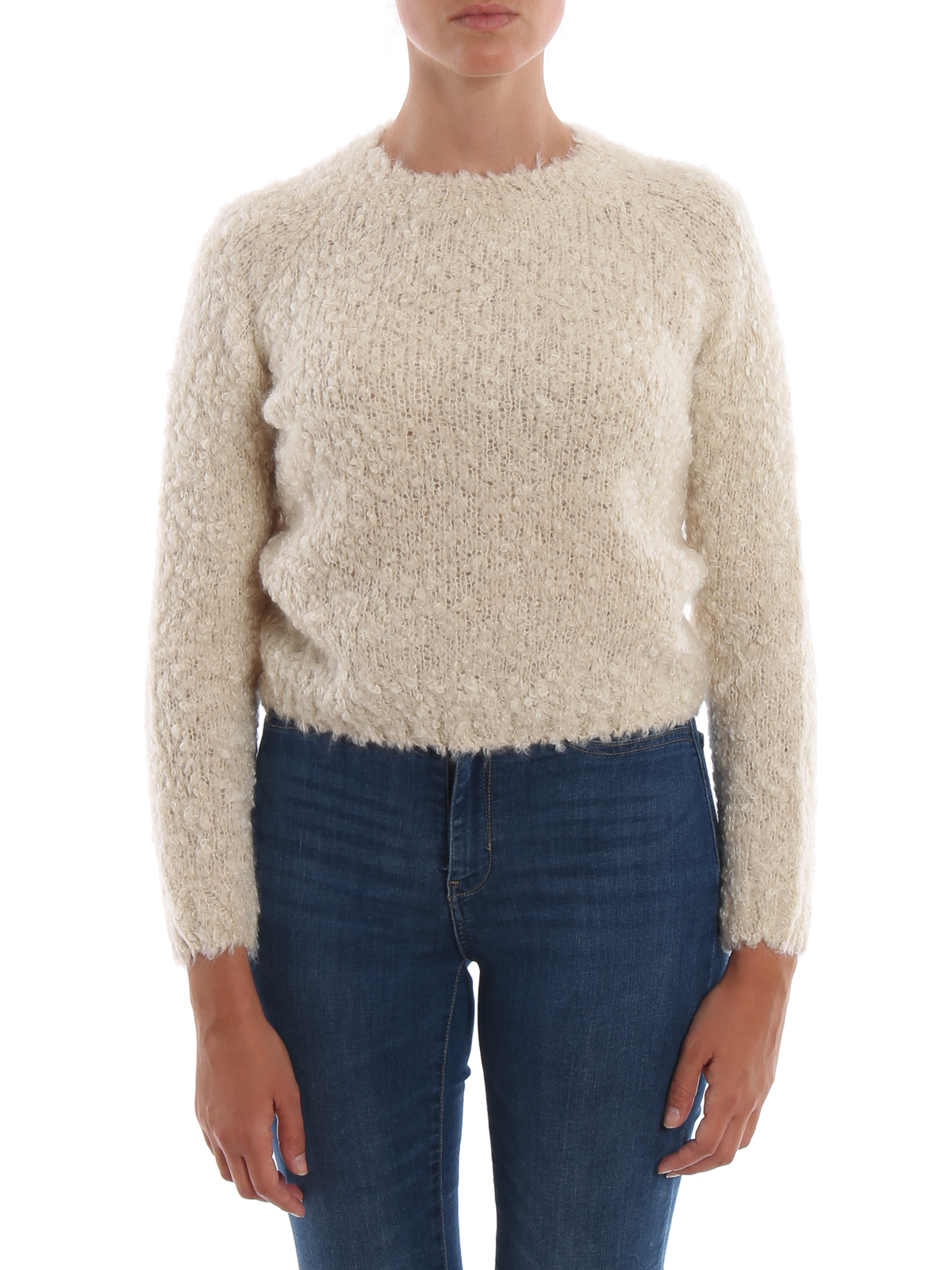 Crew necks Prada - Bouclé cashmere blend crop sweater - P24Q0L1U2Z018