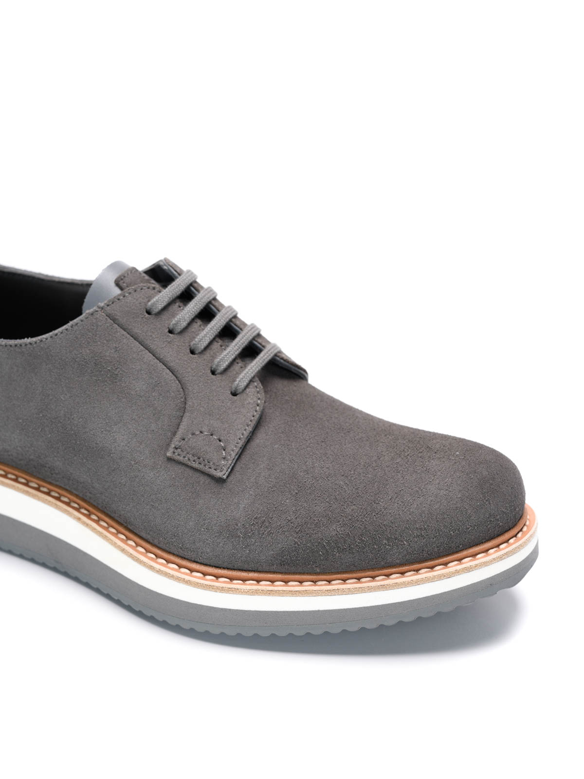 レースアップシューズ Prada 編み上げ靴 メンズ グレー 2eg119ghiaia1