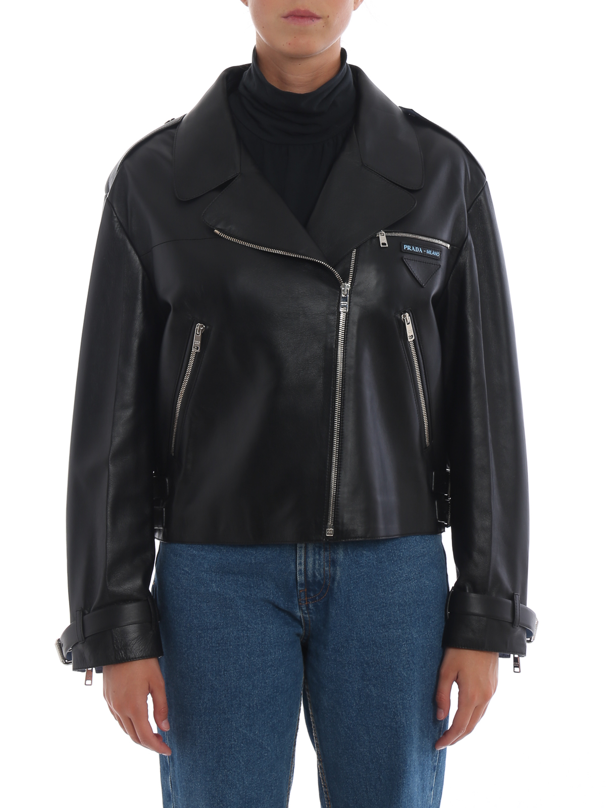 Leather jacket Prada - Asymmetrical zip precious lambskin jacket -  58938FLY14B