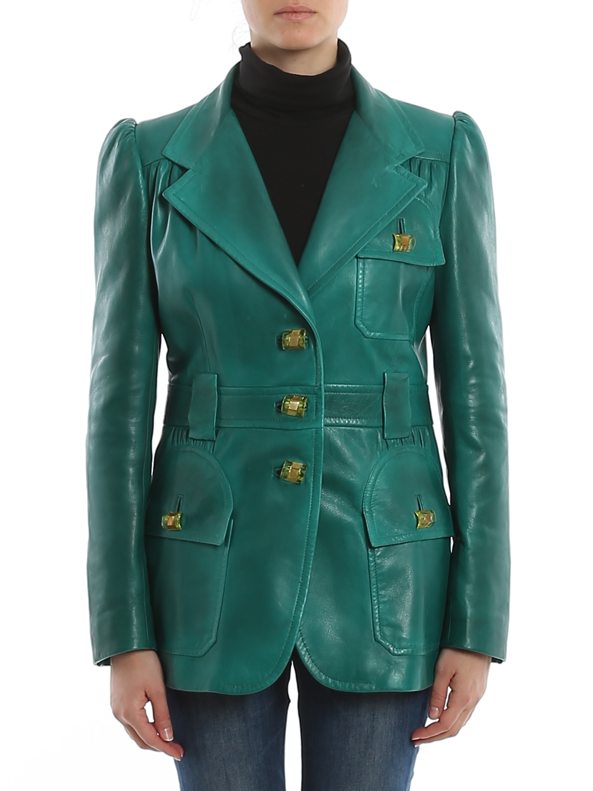 prada green leather jacket