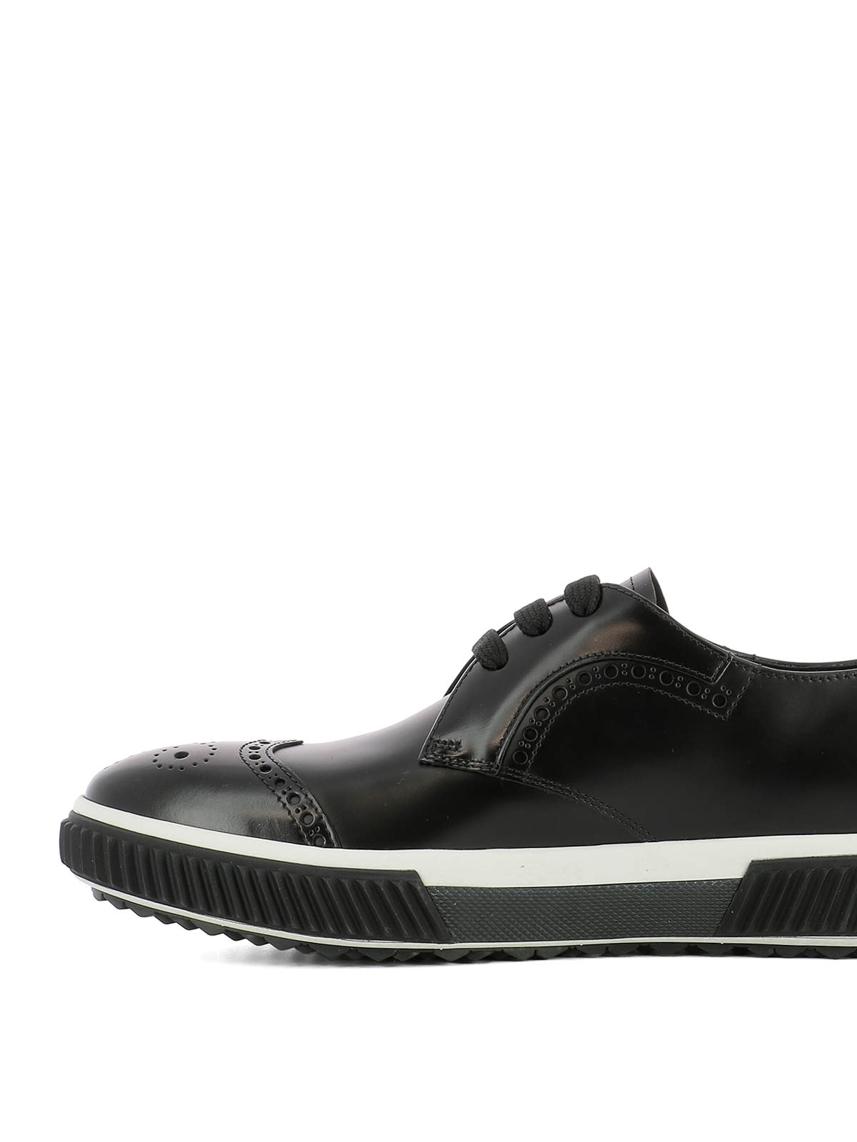 Trainers Prada Linea Rossa - Black leather brogue sneakers - 4E30690VDF0Y26