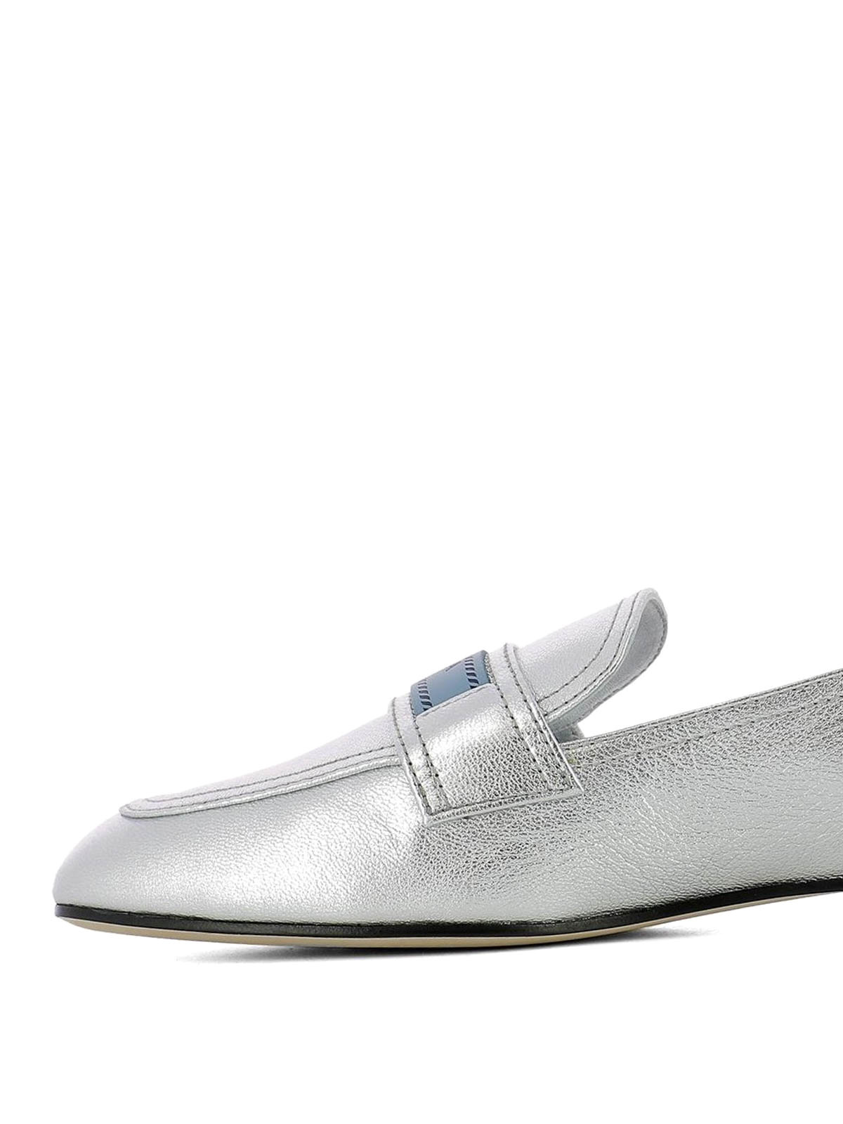 Loafers & Slippers Prada - Logo label silver leather loafers -  1D485IF0101FVF0118