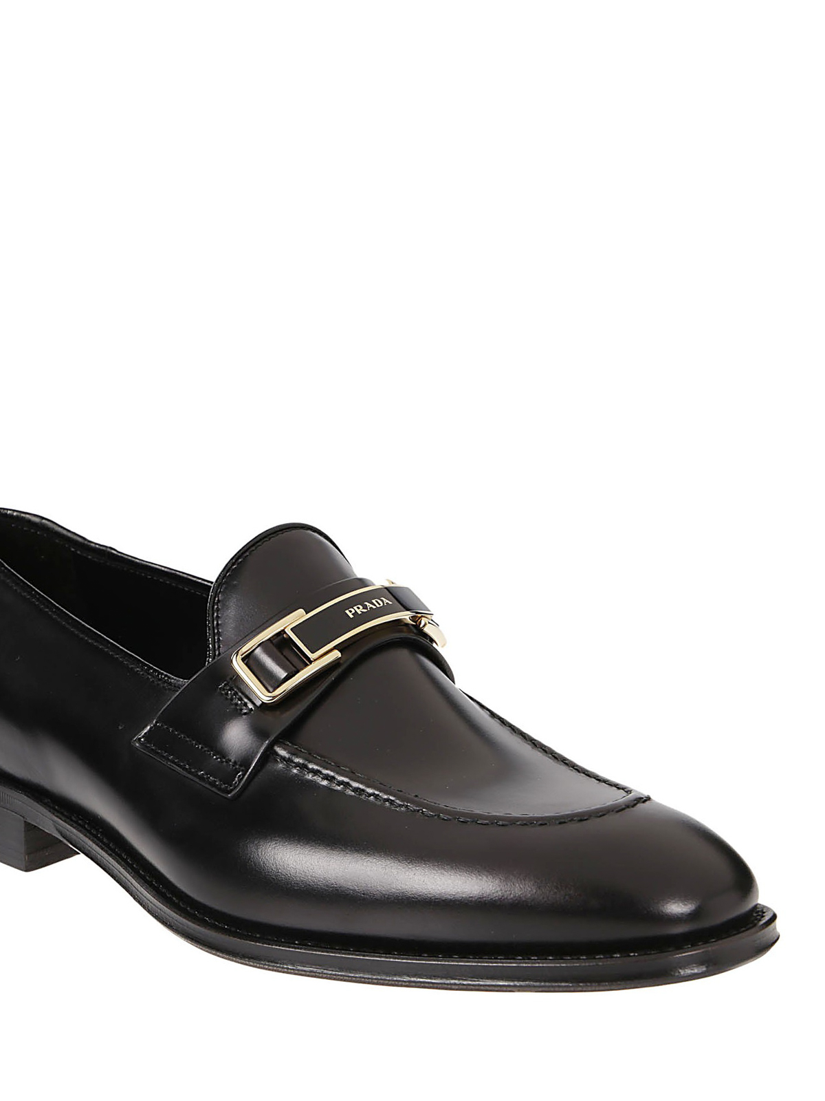 Loafers & Slippers Prada - Logo plaque polished leather loafers ...