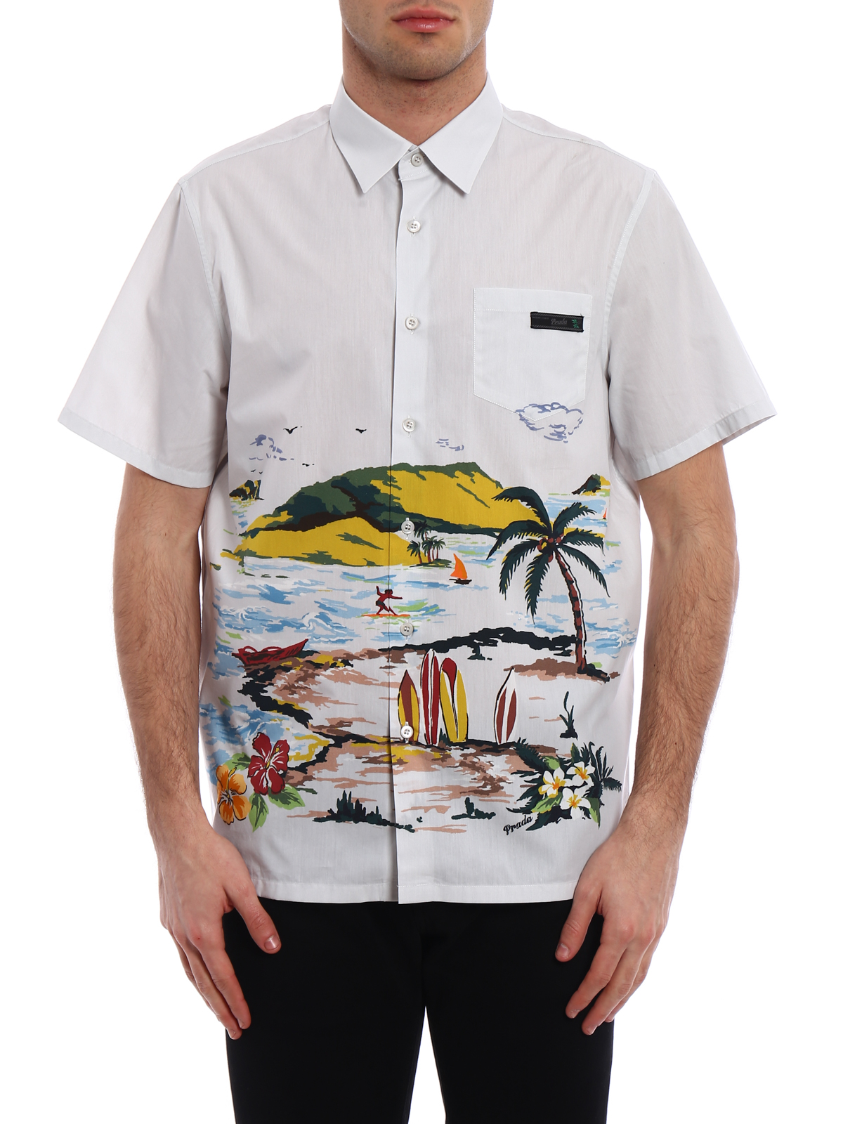 Shirts Prada - Beach print cotton poplin shirt - UCS3041P98F0018