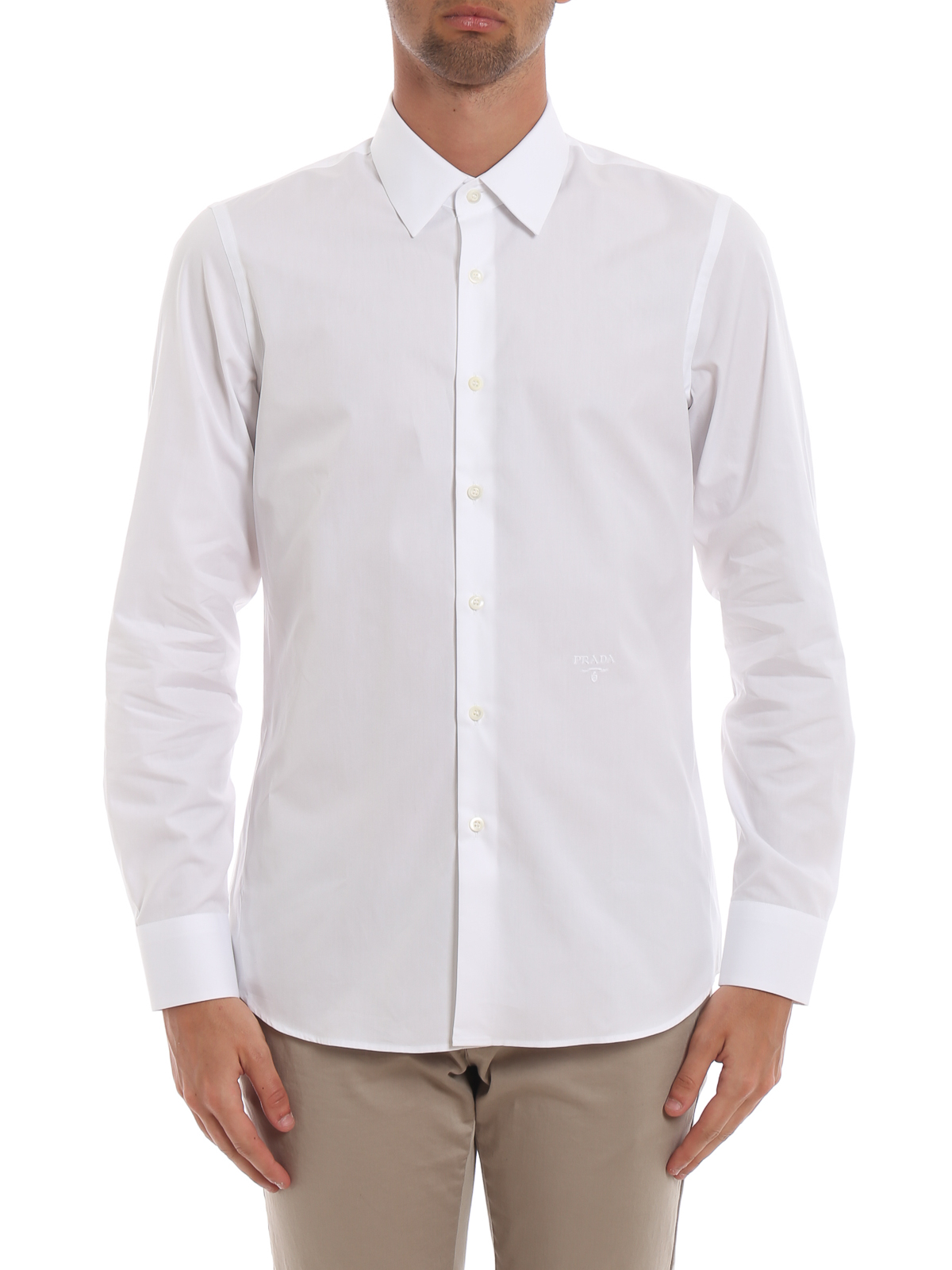 Shirts Prada - Logo embroidery white poplin shirt - UCM6081Q8T009