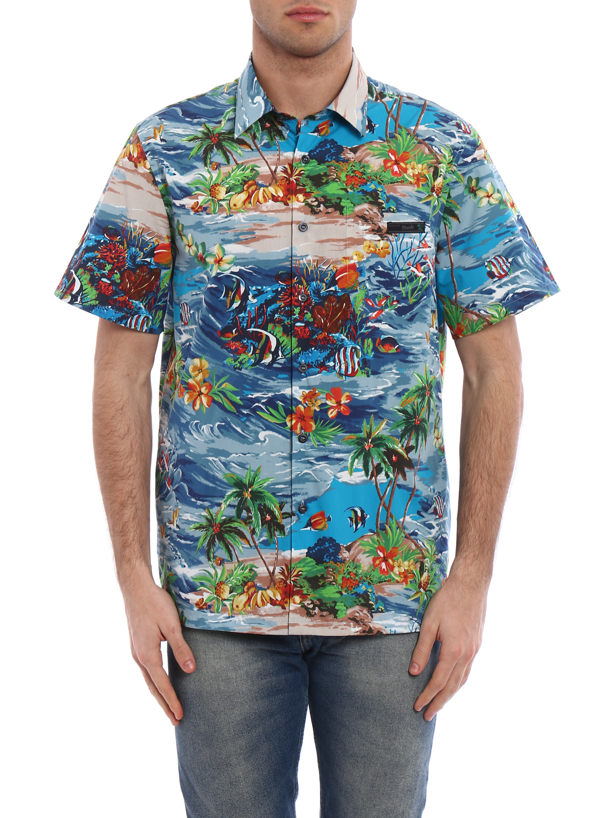 Shirts Prada - Paradise print poplin shirt - UCS3041QAAF0013 