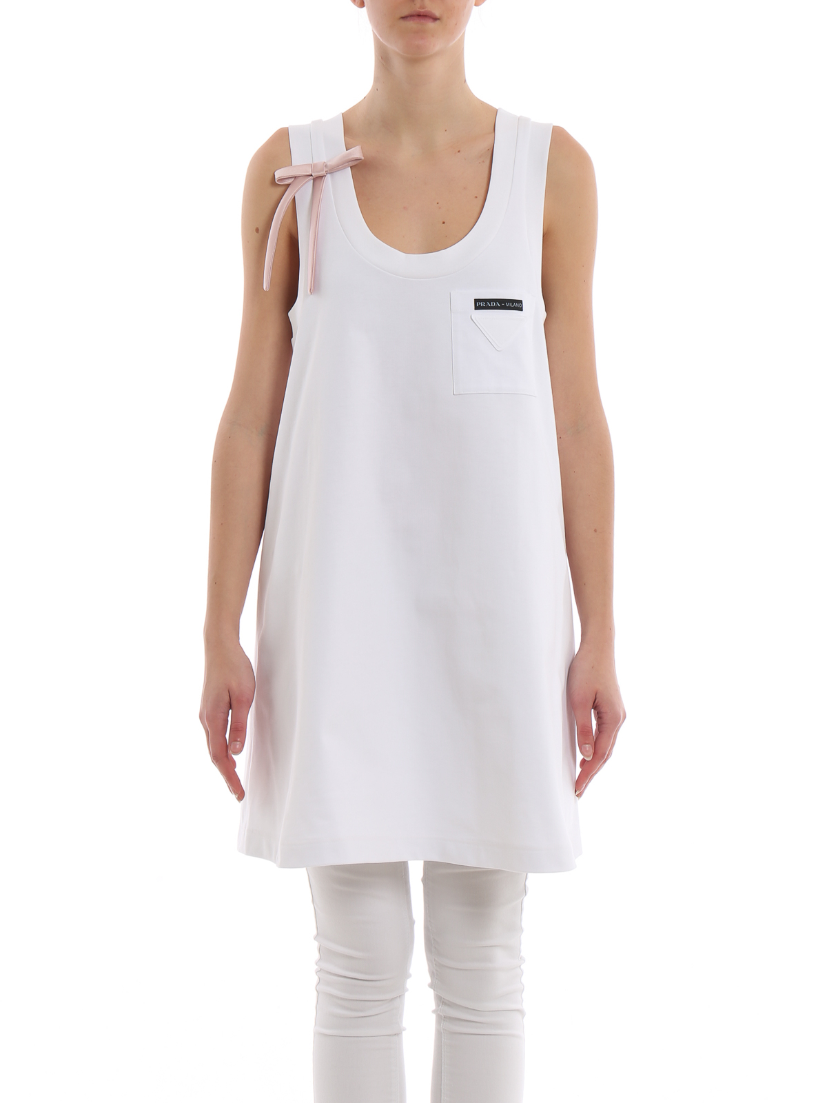 Short dresses Prada - Ribbon detail white cotton short dress - 335341UIJI0H