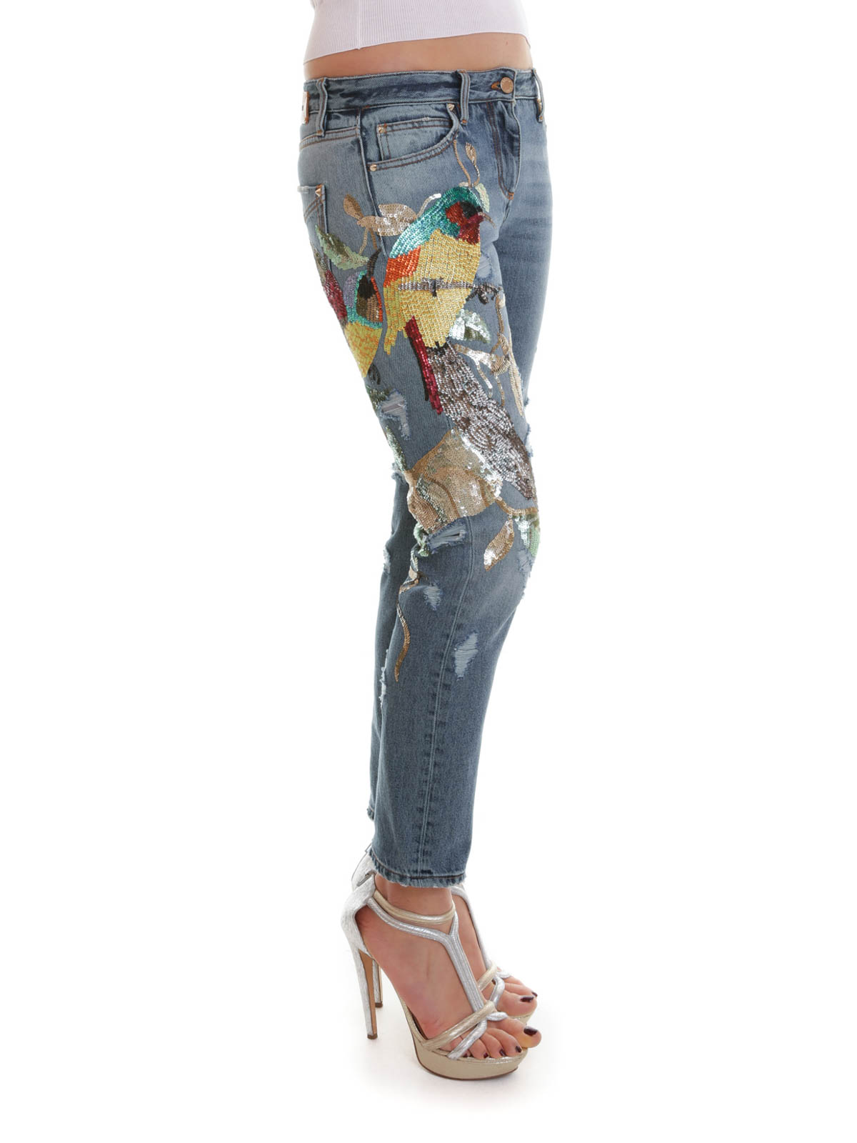 Embroidered capri jeans by Roberto Cavalli - straight leg jeans | iKRIX