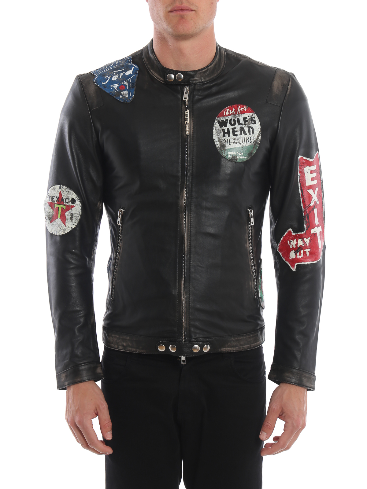 Leather jacket S.W.O.R.D 6.6.44 - Race vintage black hand painted 