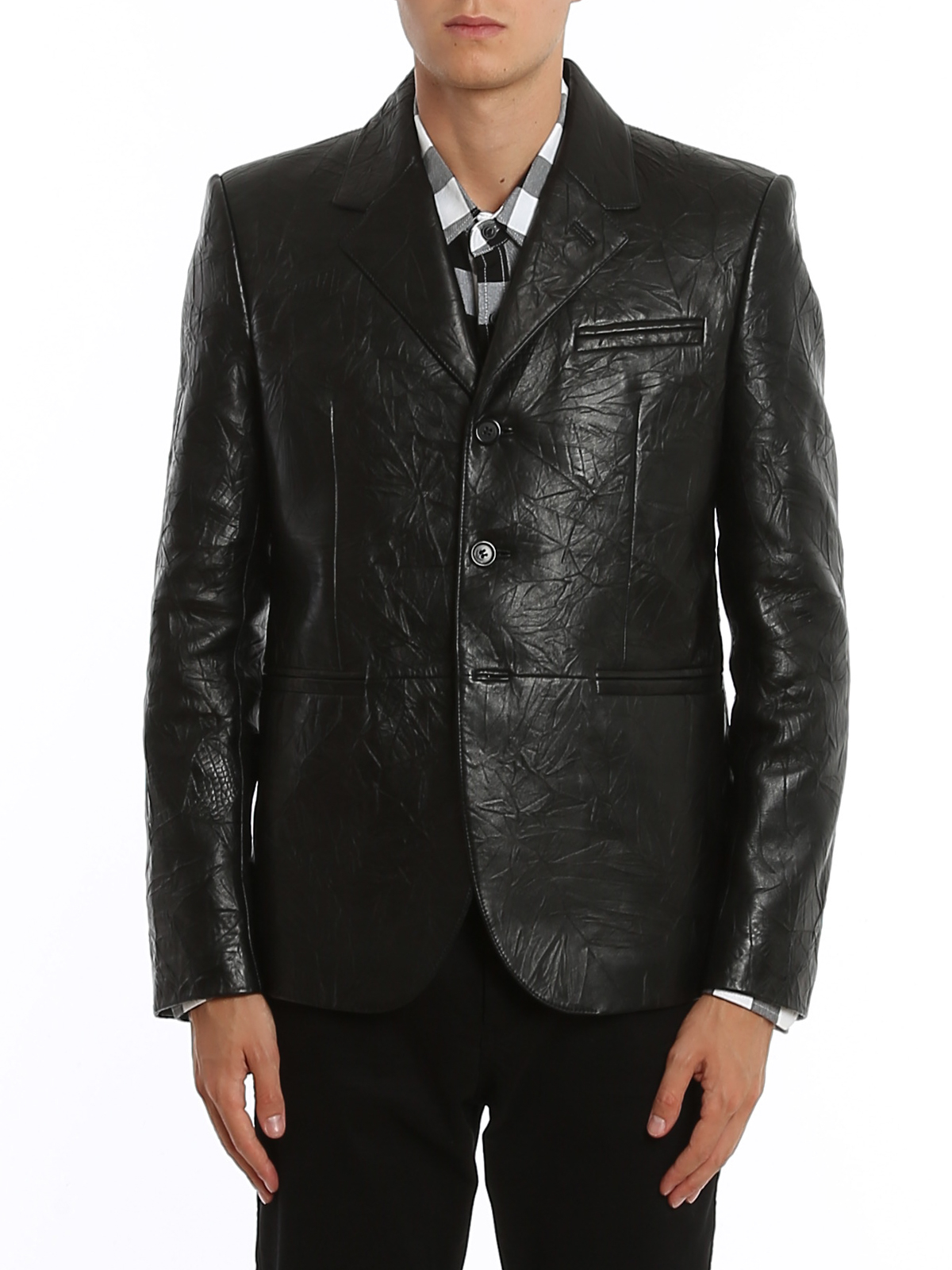 Leather jacket Saint Laurent - Wrinkled effect leather jacket ...
