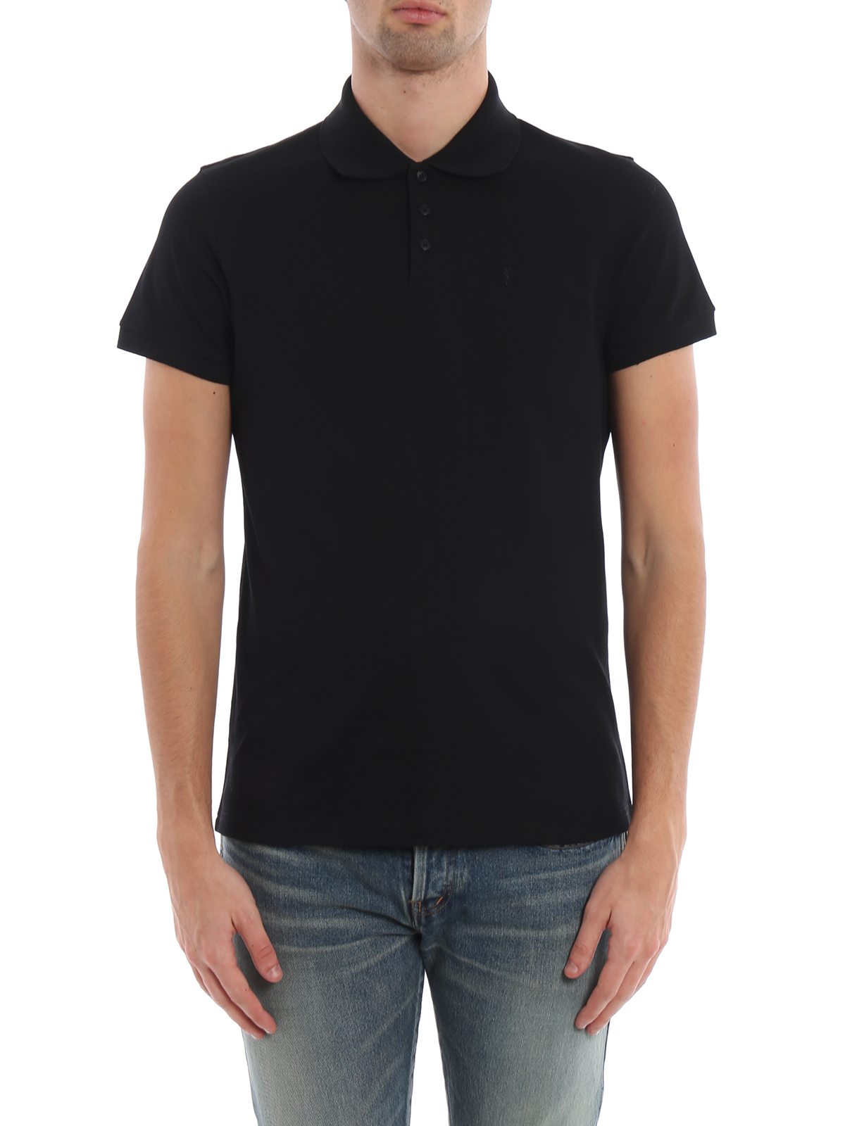 Saint Laurent - Total black cotton piquet polo shirt - polo shirts ...