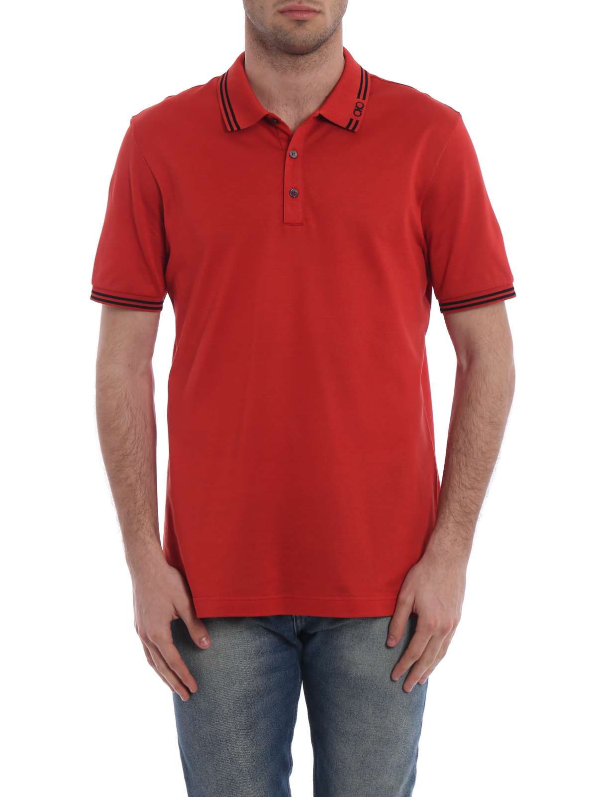 Salvatore Ferragamo Embroidered Logo Collar Red Polo Polo Shirts