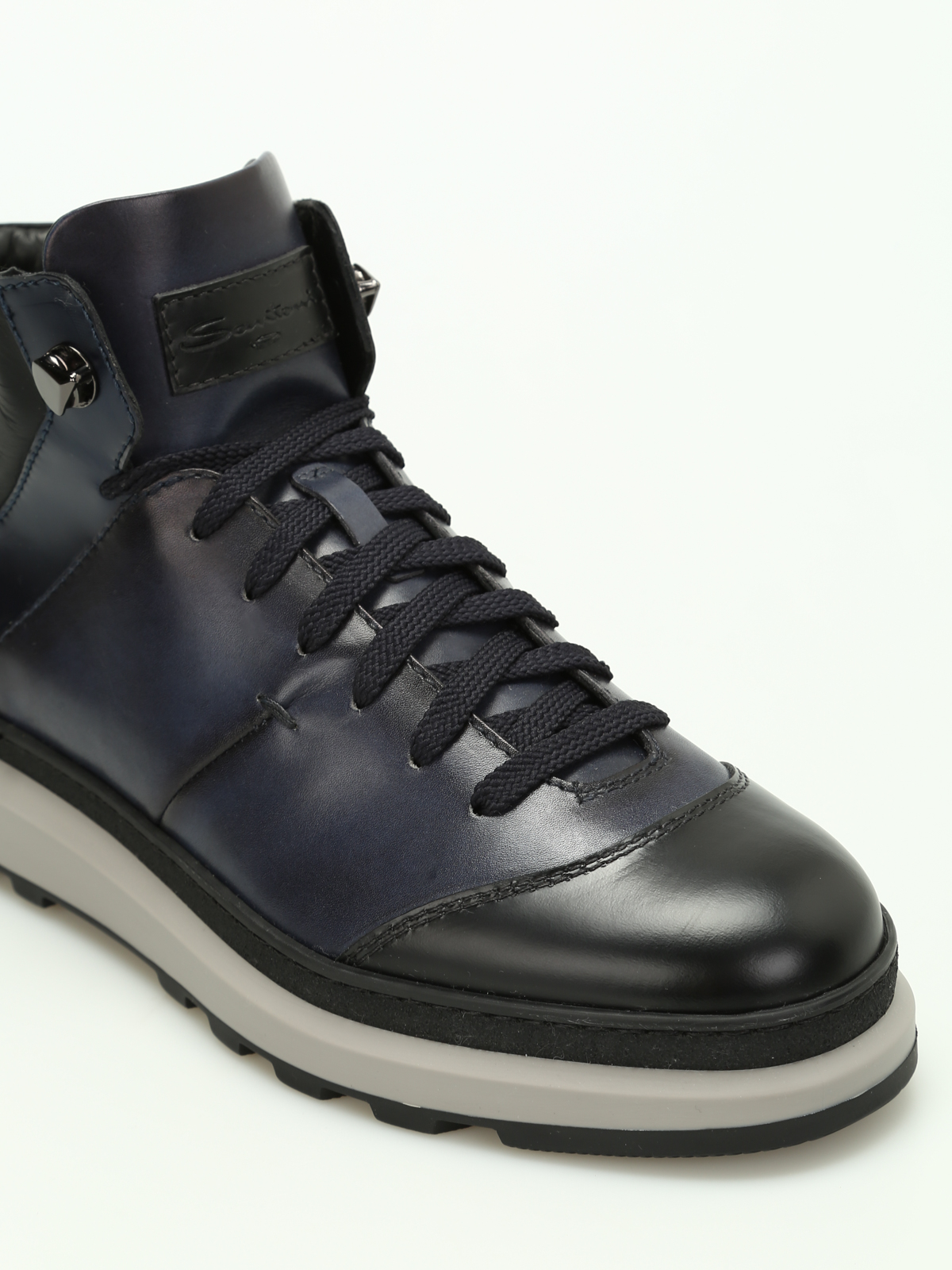 High top two-tone leather sneakers 