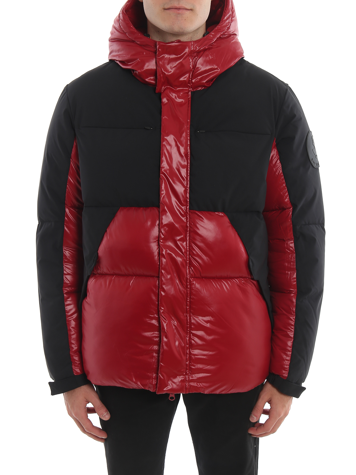 Padded jackets Save the Duck - Maxi logo patch two-tone puffer jacket ...