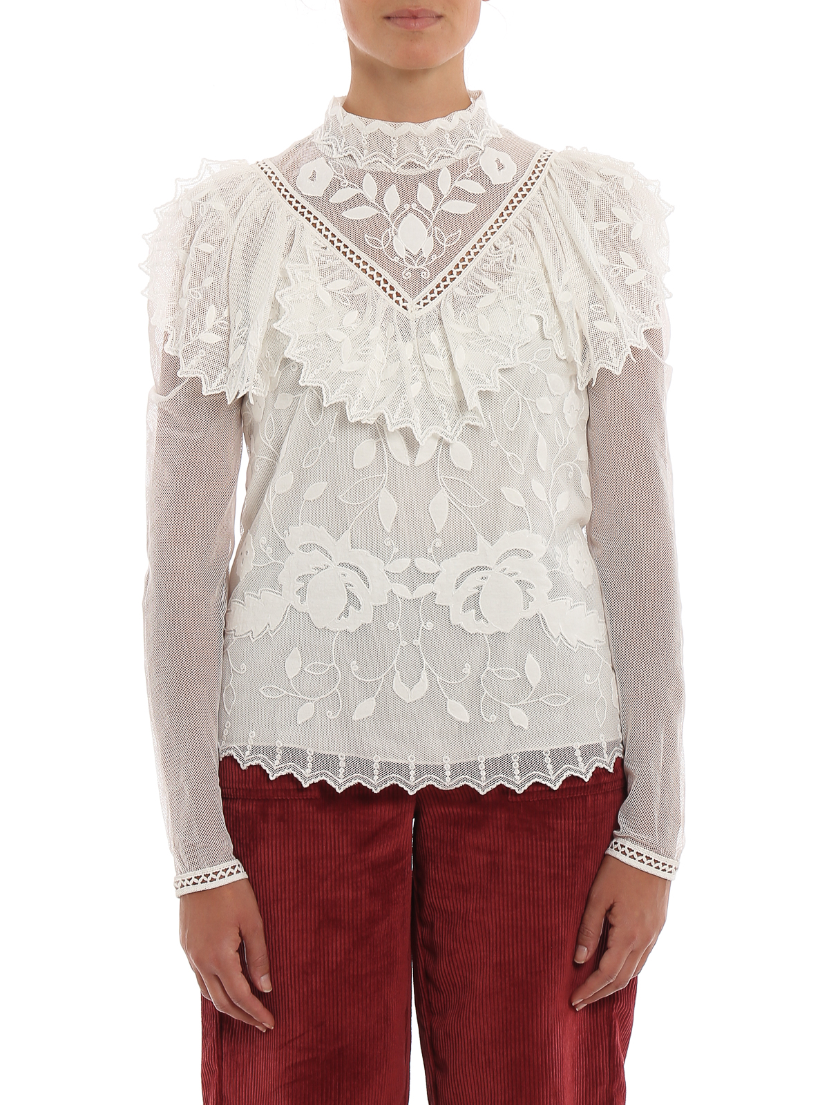 Blouses See by Chloé - White embroidered tulle blouse 
