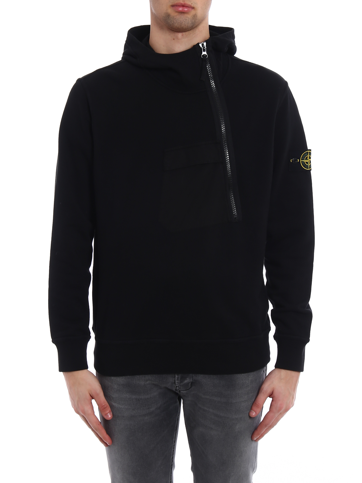 Sweatshirts & Sweaters Stone Island - Asymmetric zip black hoodie 