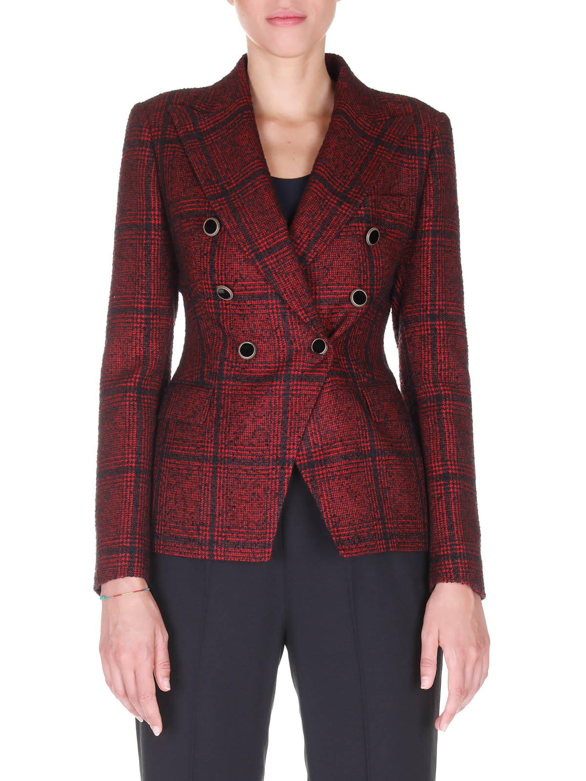 red tartan blazer