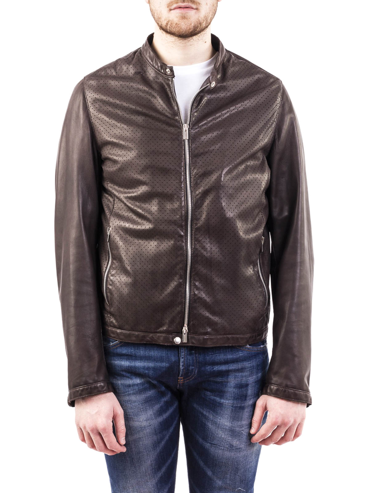 Leather jacket Tagliatore - Perforated front leather jacket
