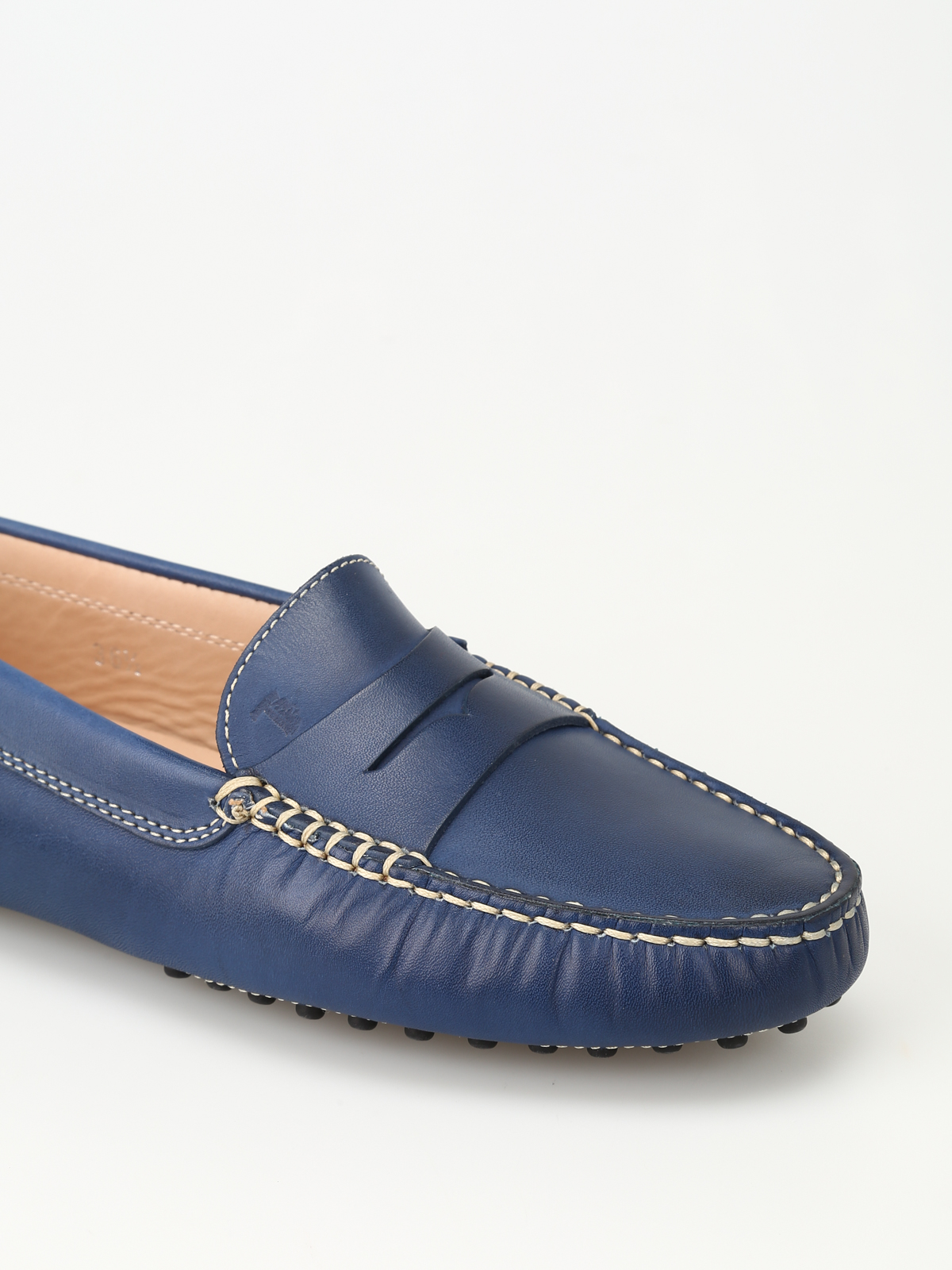 blue leather driving shoes