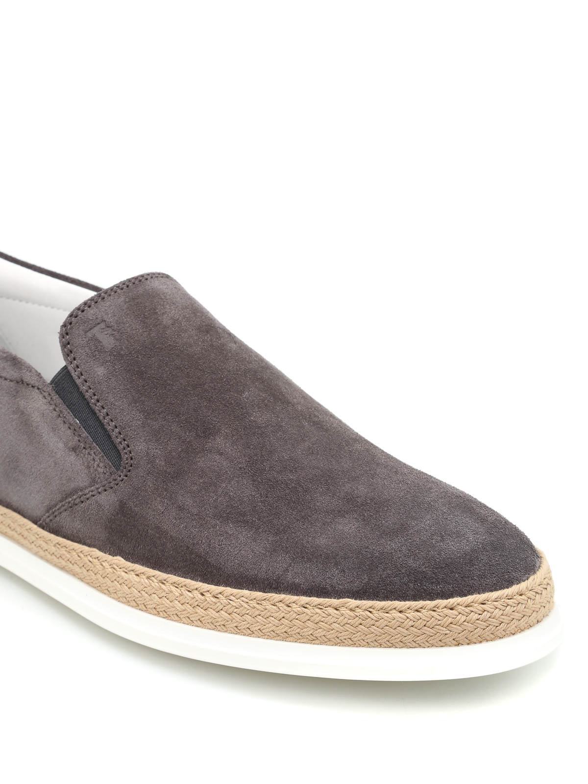 Tod'S - Raffia detailed suede slip-ons 