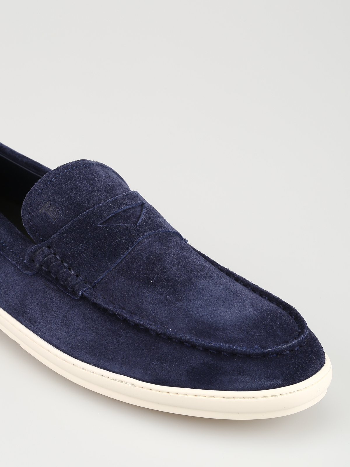 Rubber sole detailed blue suede loafers 
