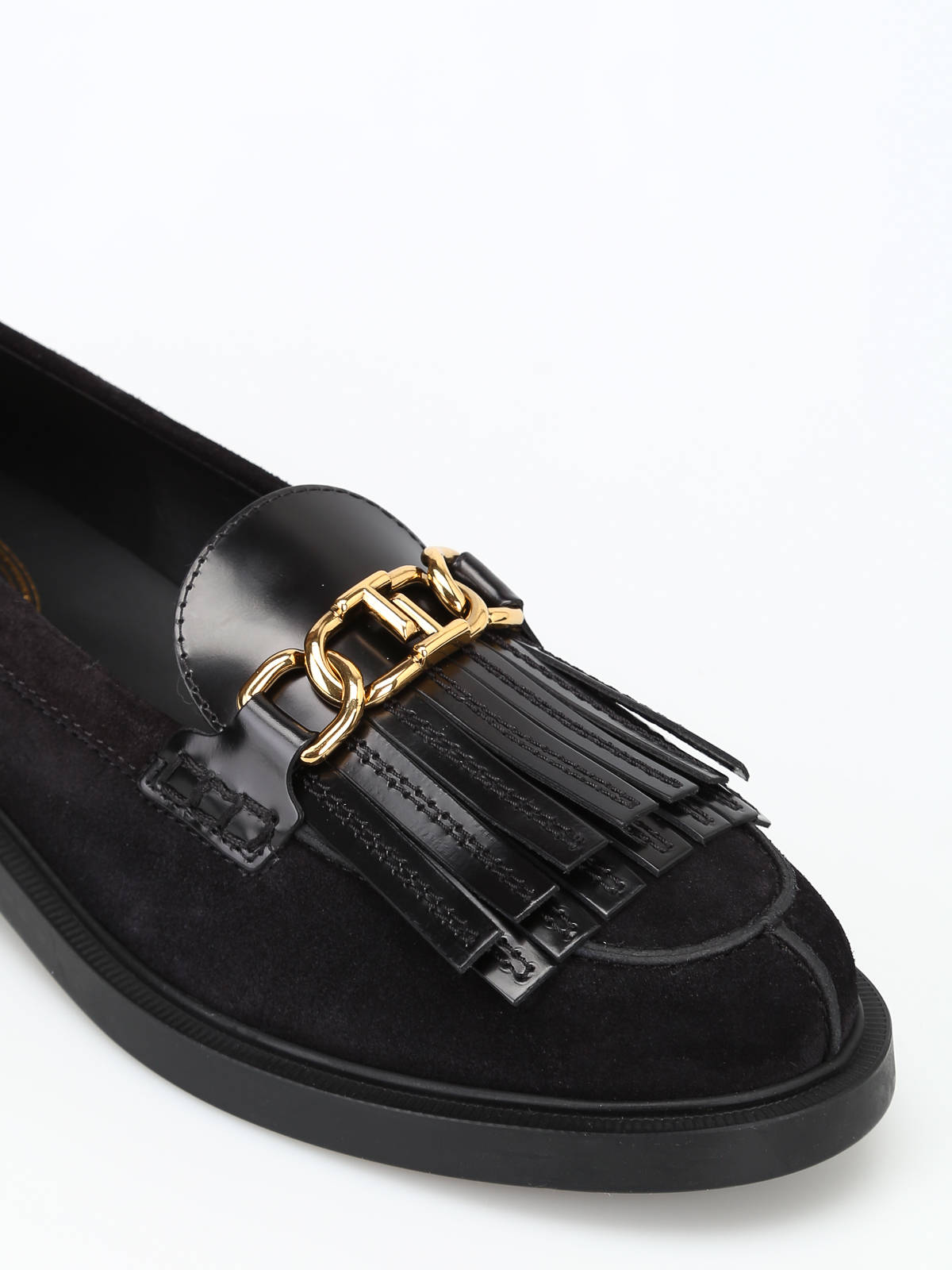 leather fringe horsebit loafer