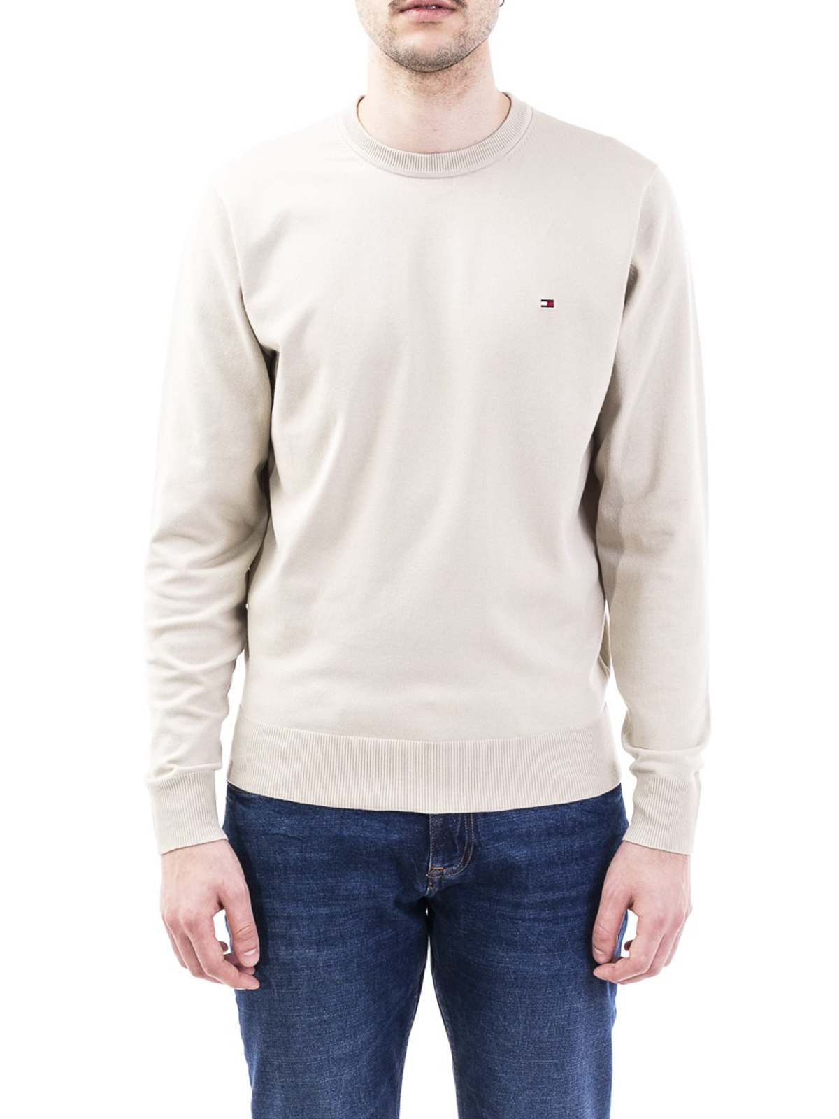 Pull col rond Tommy Hilfiger - Pull Col Rond - Beige Clair -