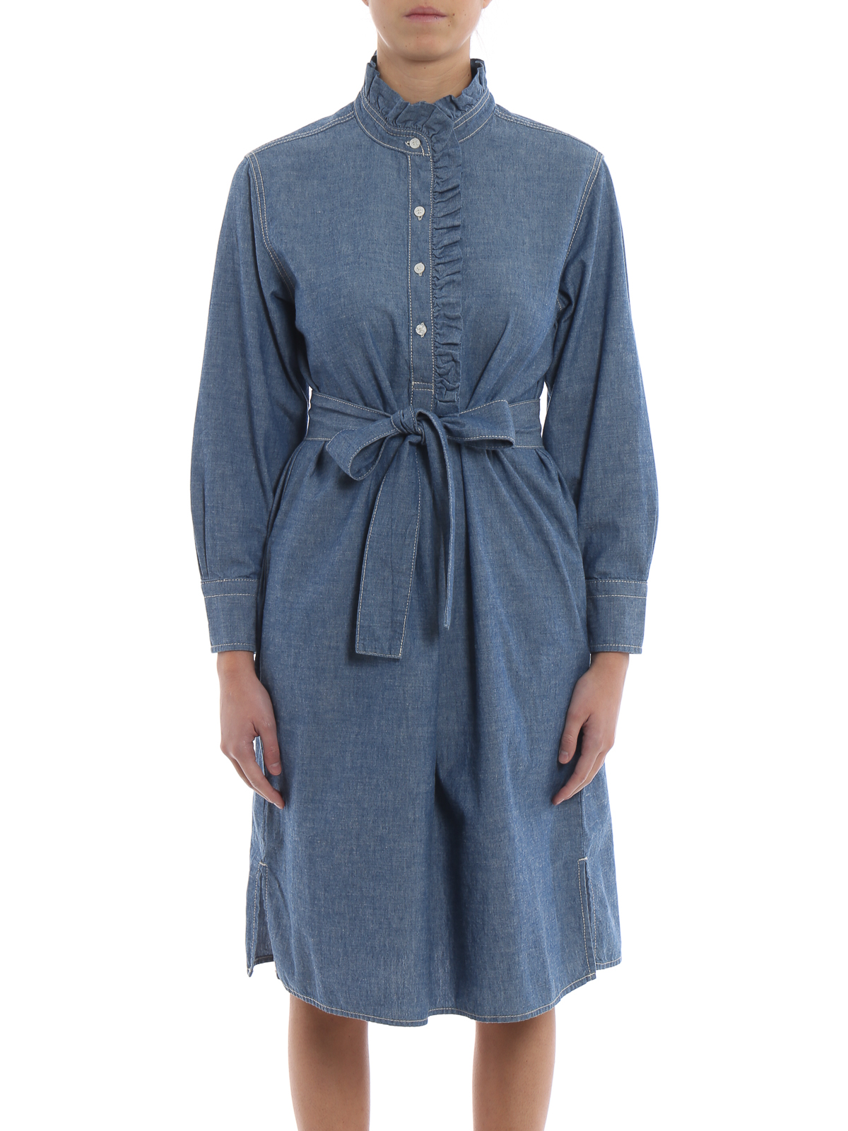 Knee length dresses Tory Burch - Deneuve cotton denim shirt dress - 52919960