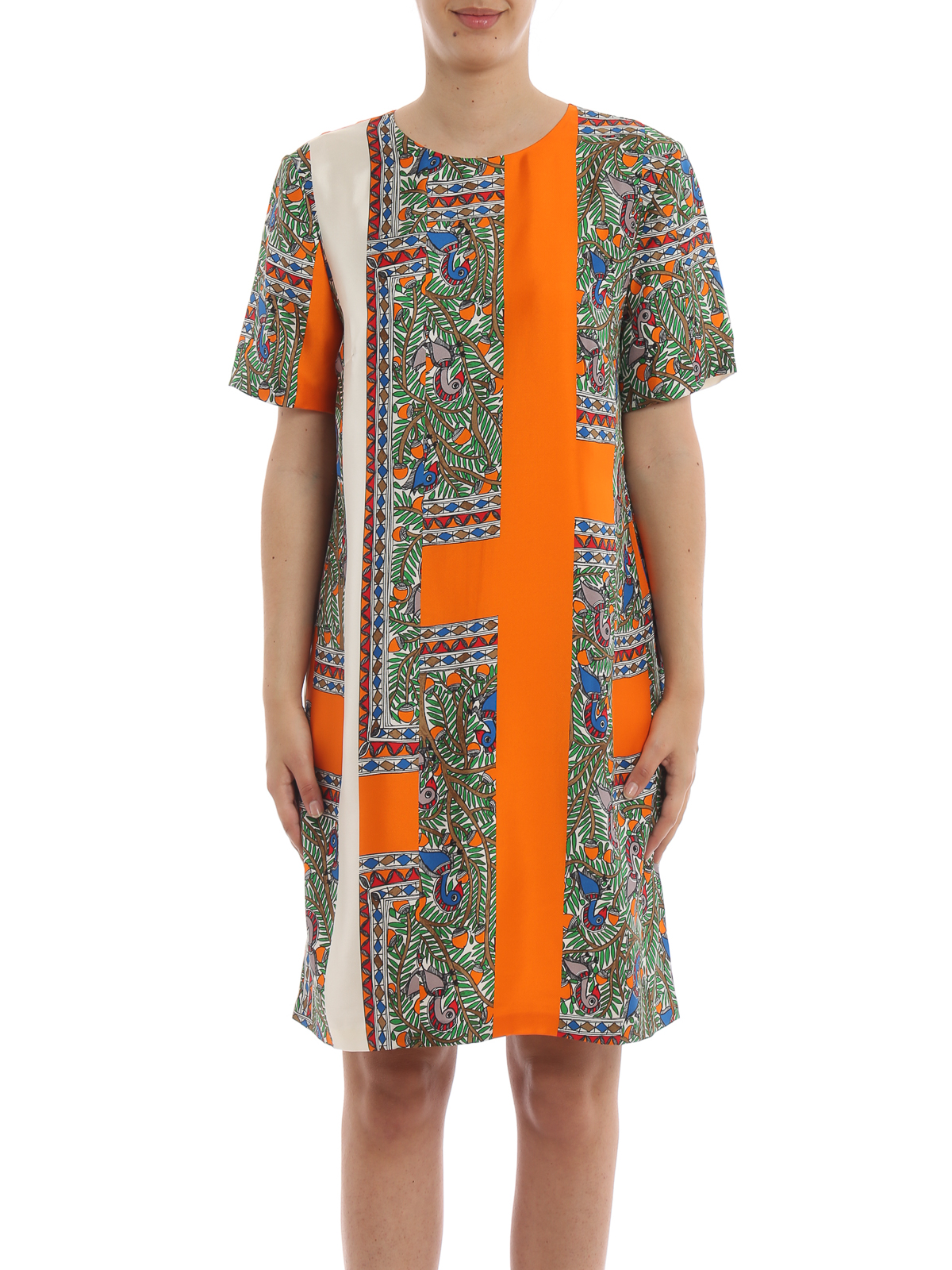 Knee length dresses Tory Burch - Multicolour print silk dress - 539140219820