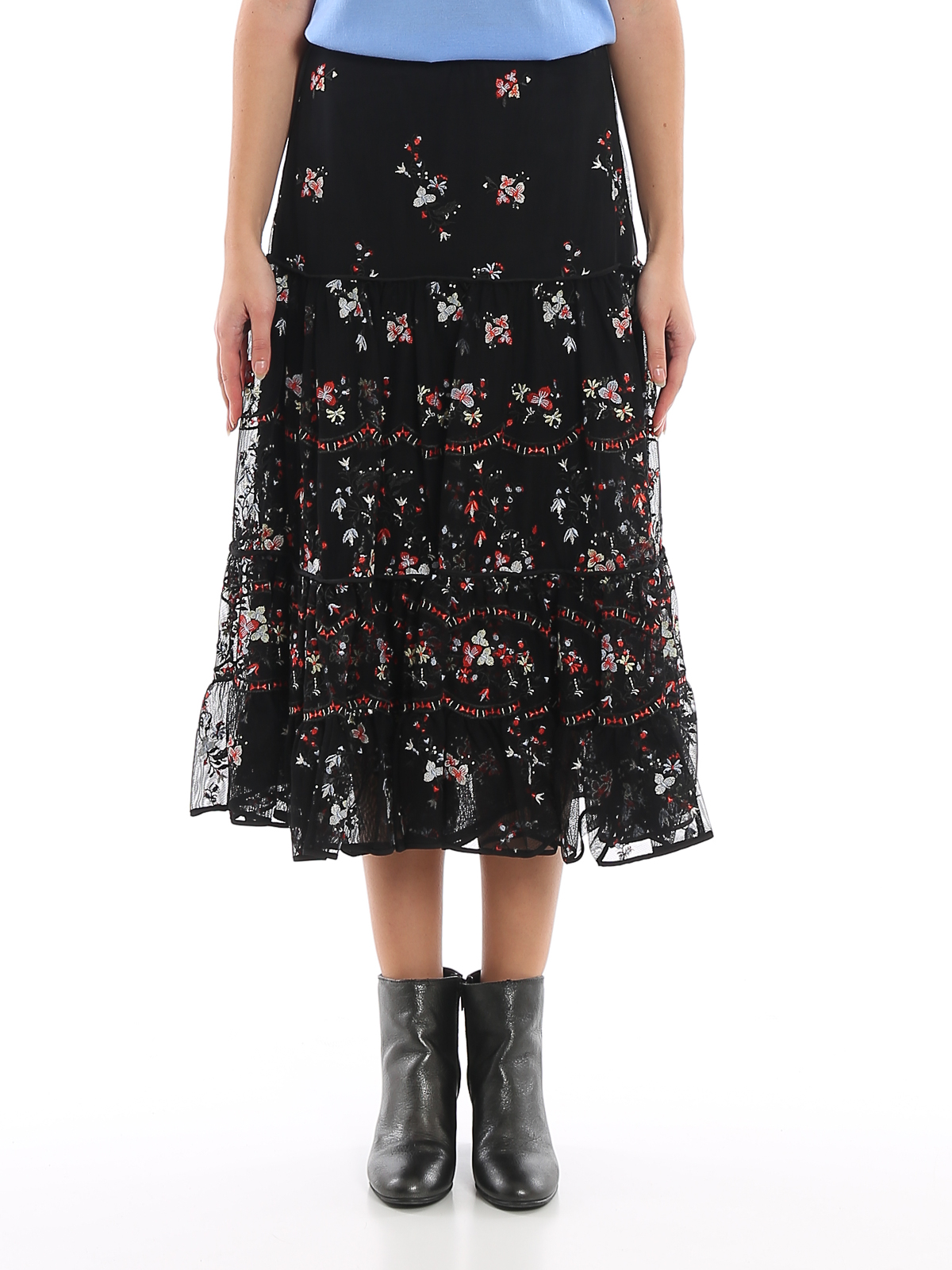 Knee length skirts & Midi Tory Burch - Floral embroidered tulle skirt -  61888993