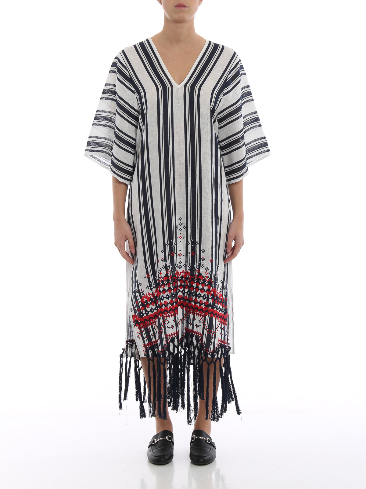 Maxi dresses Tory Burch - Awning stripe embroidered caftan - 54796495