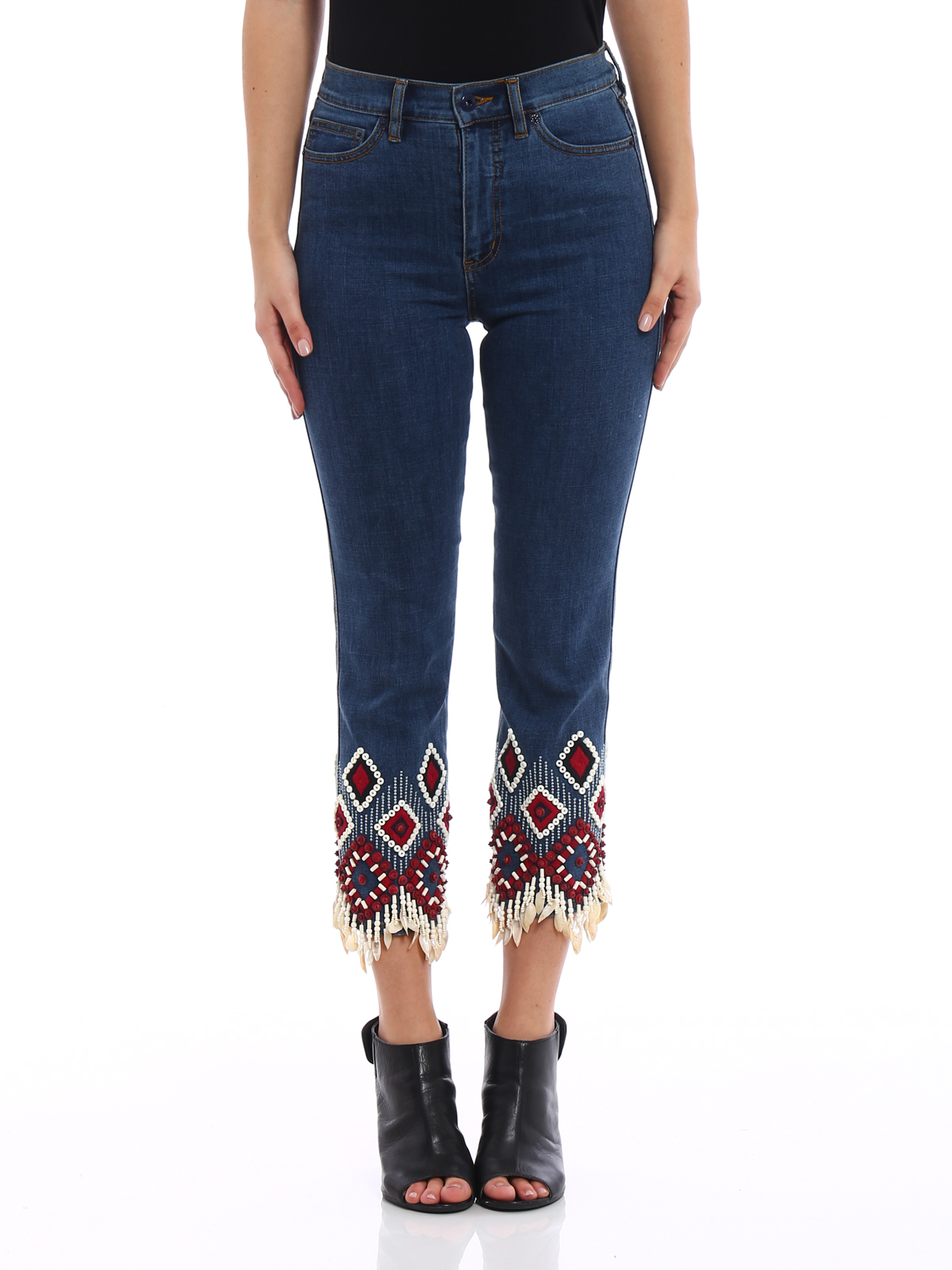 Straight leg jeans Tory Burch - Mia embroidered cropped jeans - 42780435