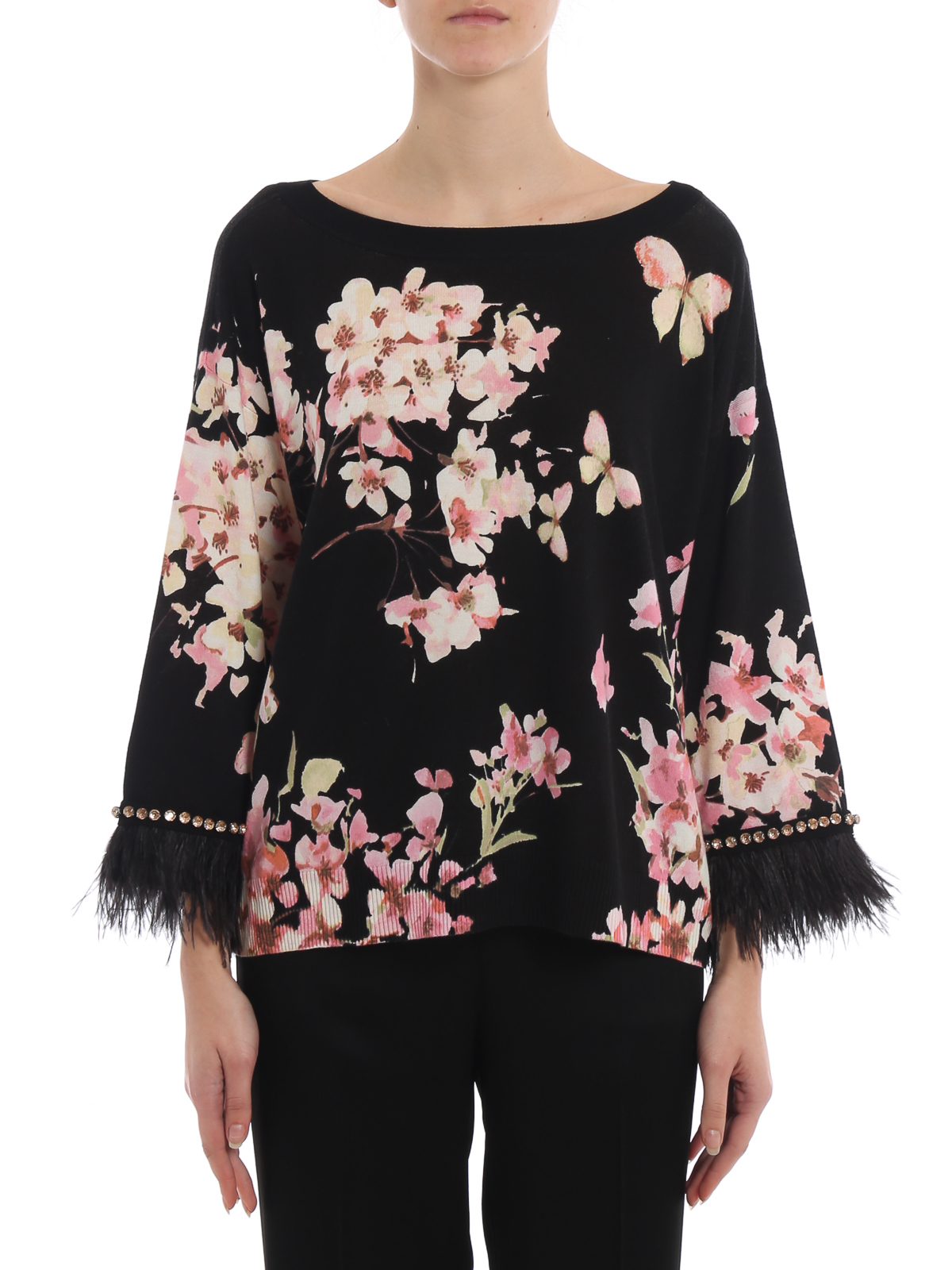 Cardigans Twinset - Rhinestone floral cardigan with feathers 
