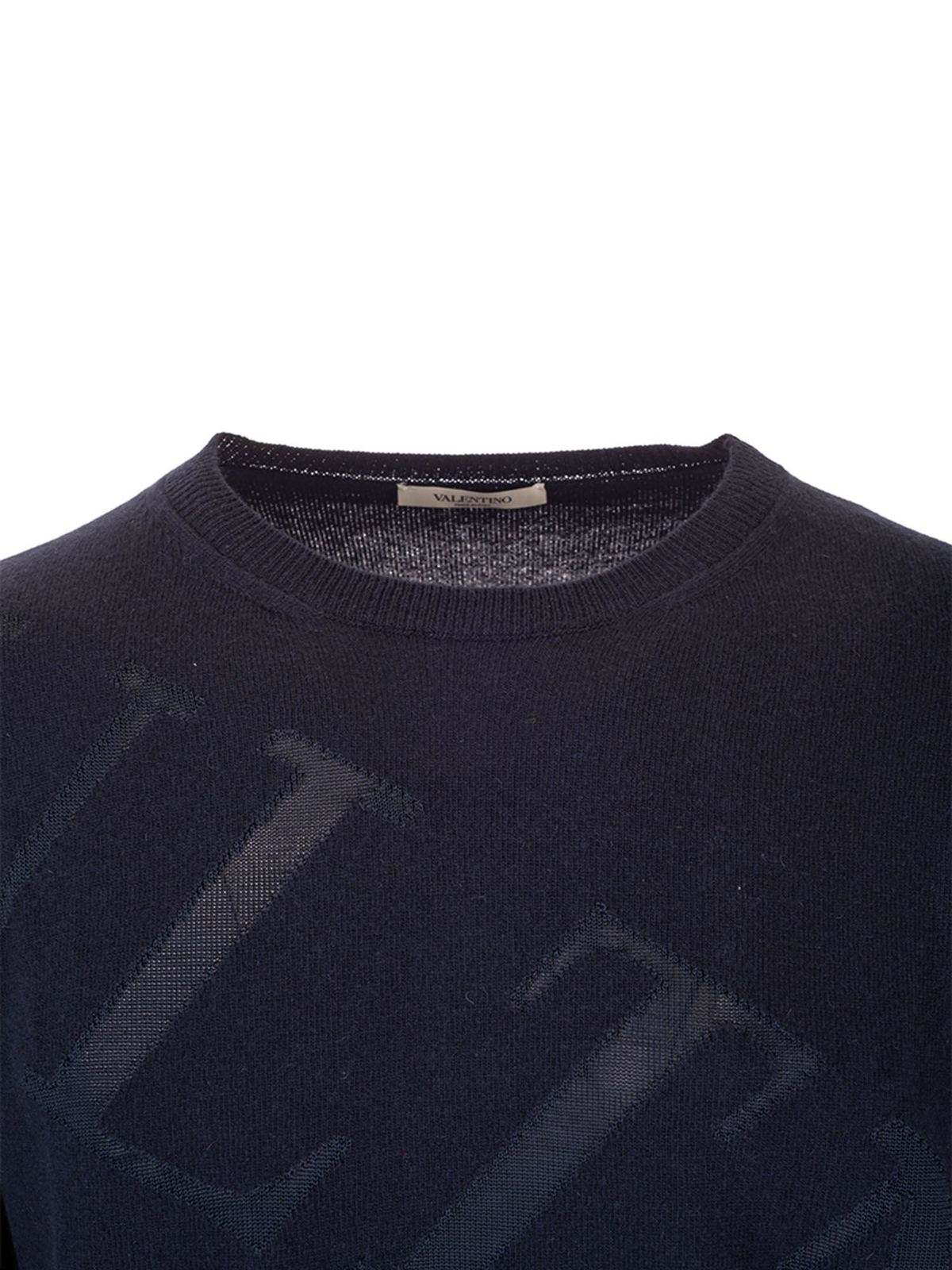 Valentino Vltn Pullover In Navy Blue Crew Necks Uv3kc09m6kq598