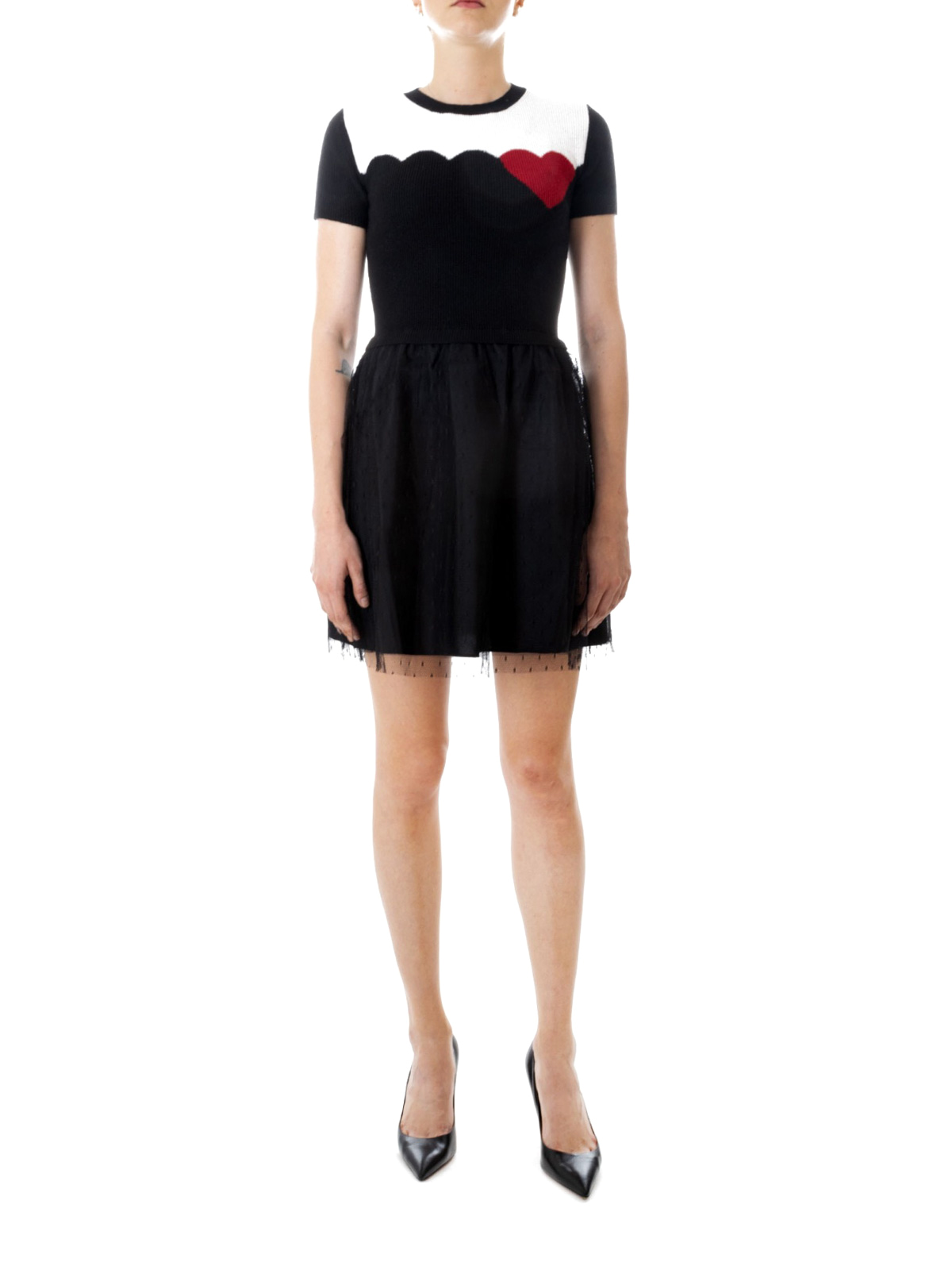 Wool mini dress with tulle skirt 