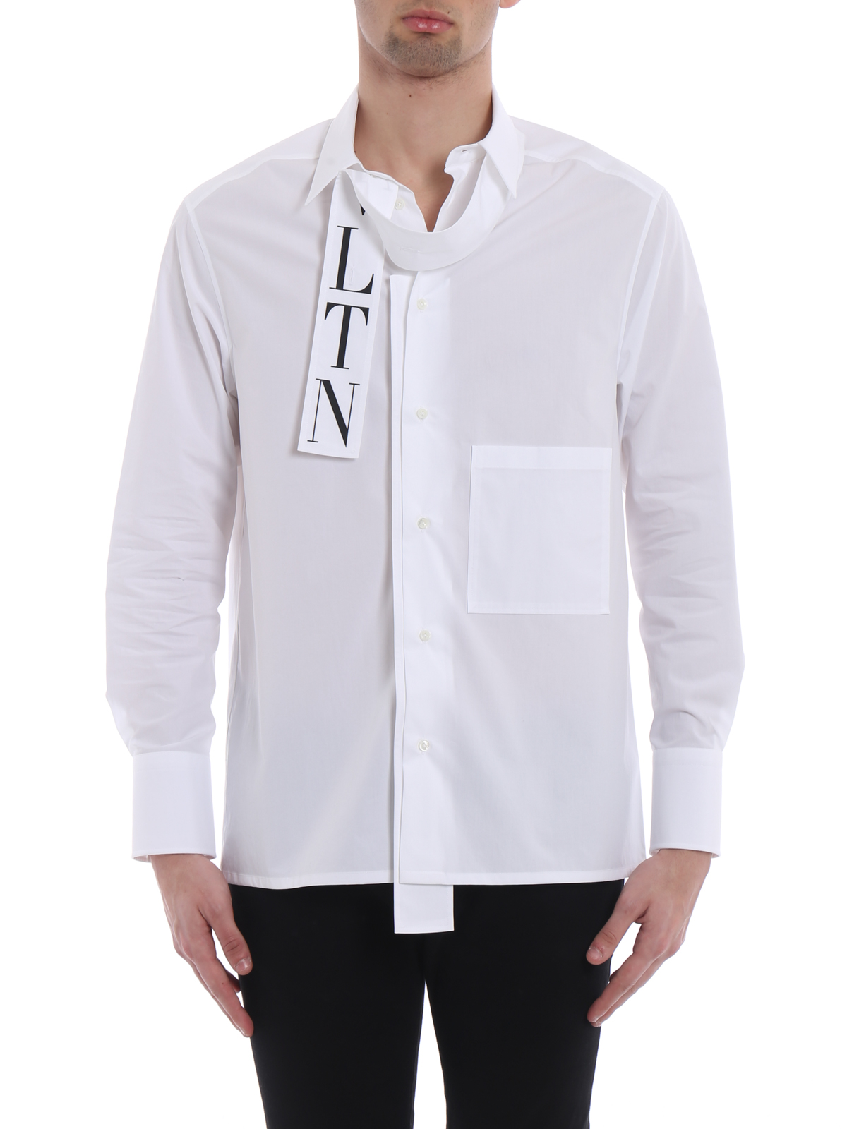 Shirts Valentino - Logo self tie formal cotton shirt PV0AB7644WW001
