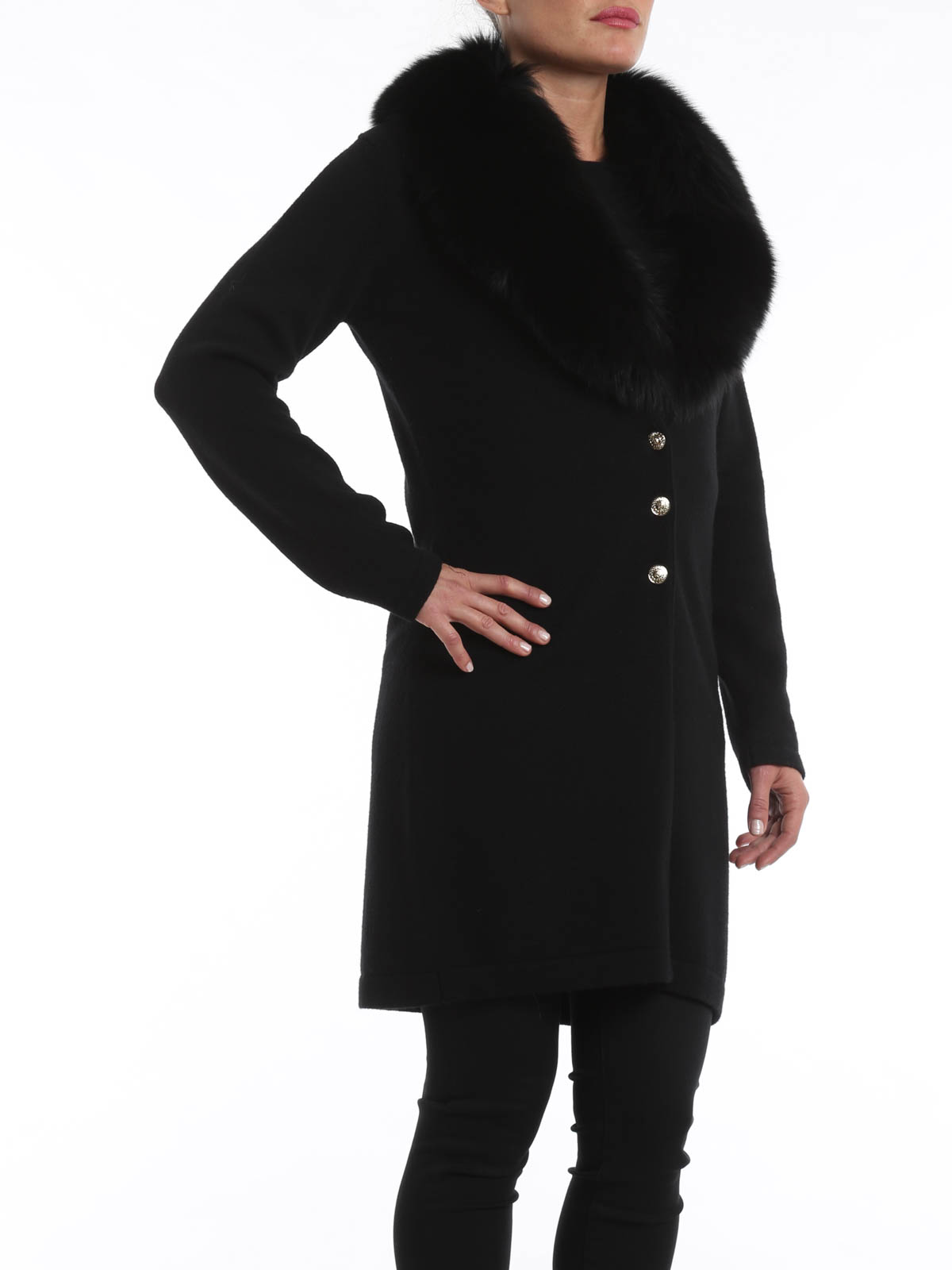 long cardigan with fur collar