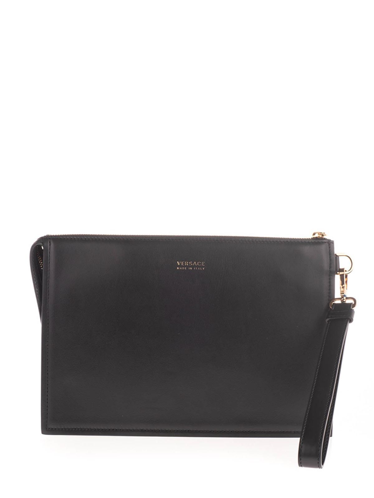 Versace - Golden logo clutch bag in black - clutches - DP87631DVIT88D41TR