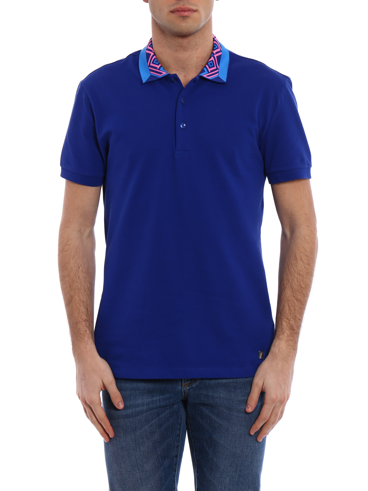 Patterned collar royal blue polo 