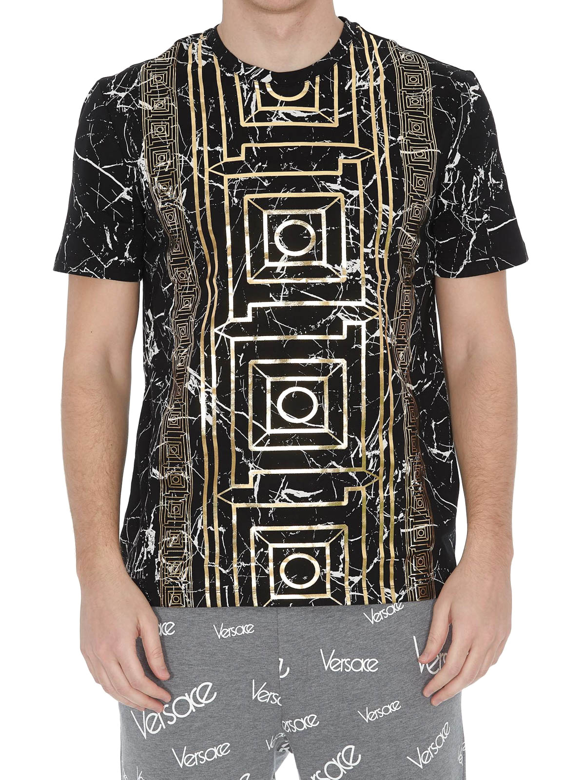 T-shirts Versace Collection - Greek print black cotton T-shirt 