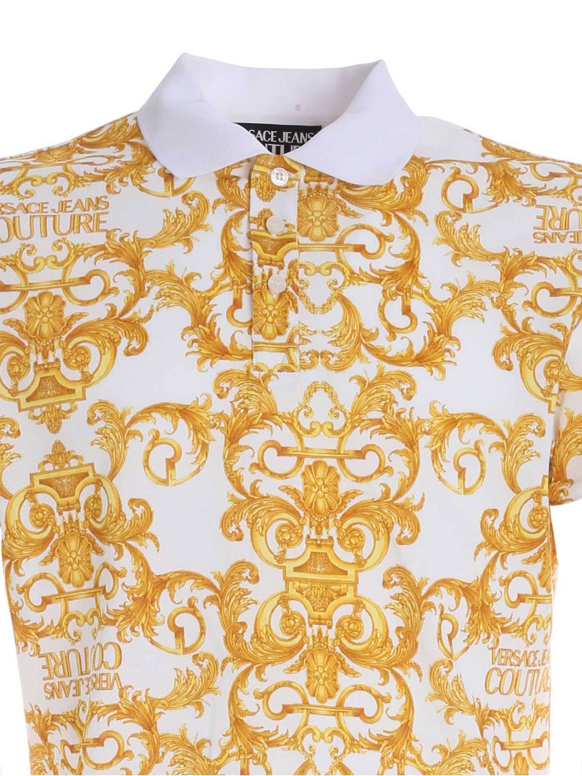 Versace Jeans Couture - Logo Baroque print polo shirt in white - polo ...