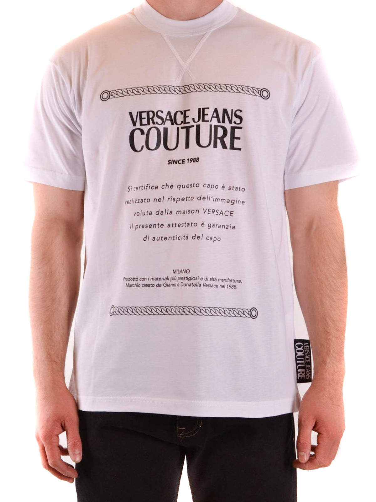 maandag Golf geweld T-shirts Versace Jeans Couture - Logo label printed jersey T-shirt -  B3GVA7X230324003