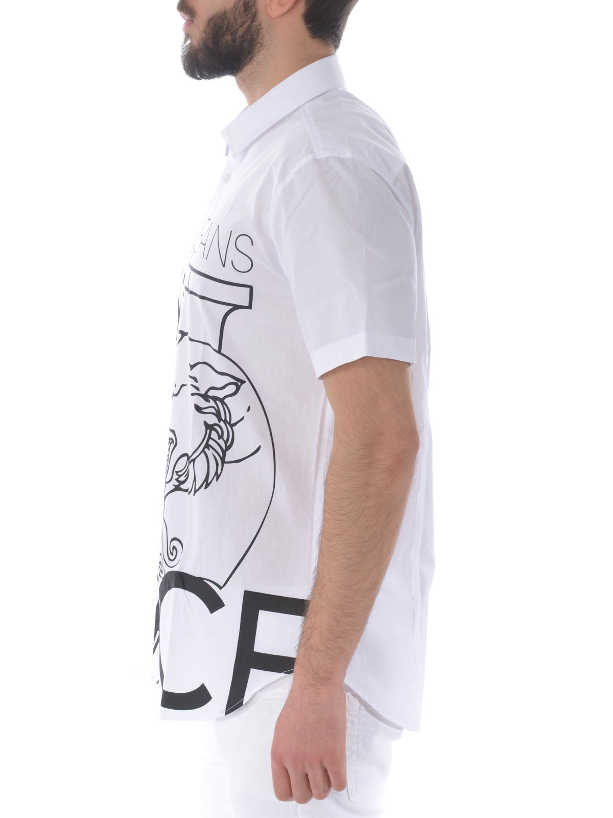 Versace Jeans Couture Cotton Logo-print Short-sleeve Shirt in White for Men Mens Clothing Shirts Casual shirts and button-up shirts 