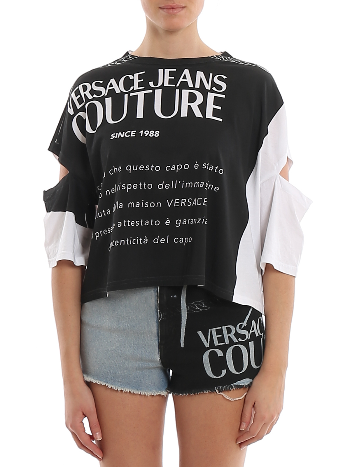 Versace Jeans Couture Cut Out Sleeves And Printed Boxy T Shirt T Shirts B2hval02