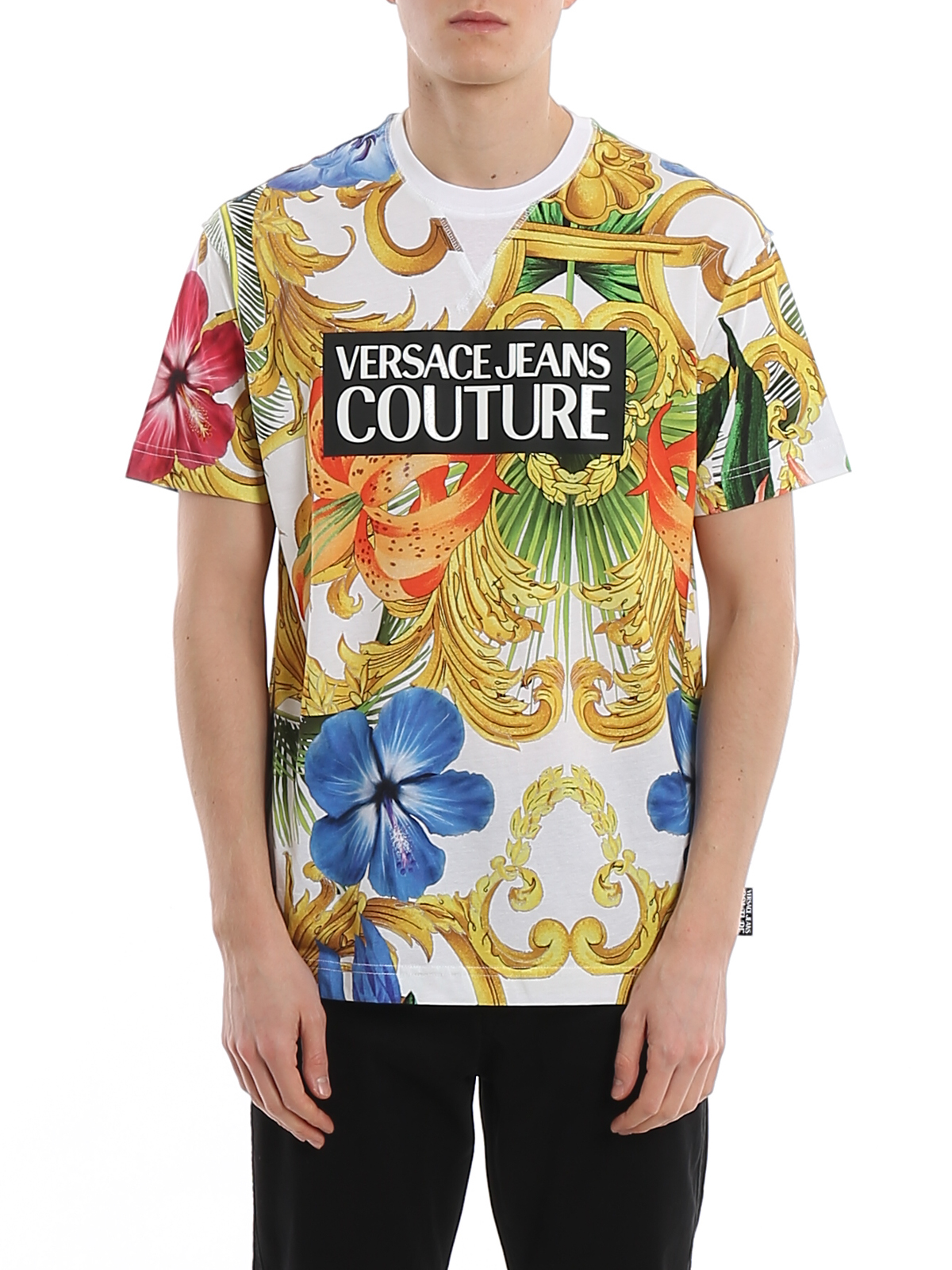 送料無料/新品】 VERSACE JEANS COUTURE Tシャツ バロック ブラック