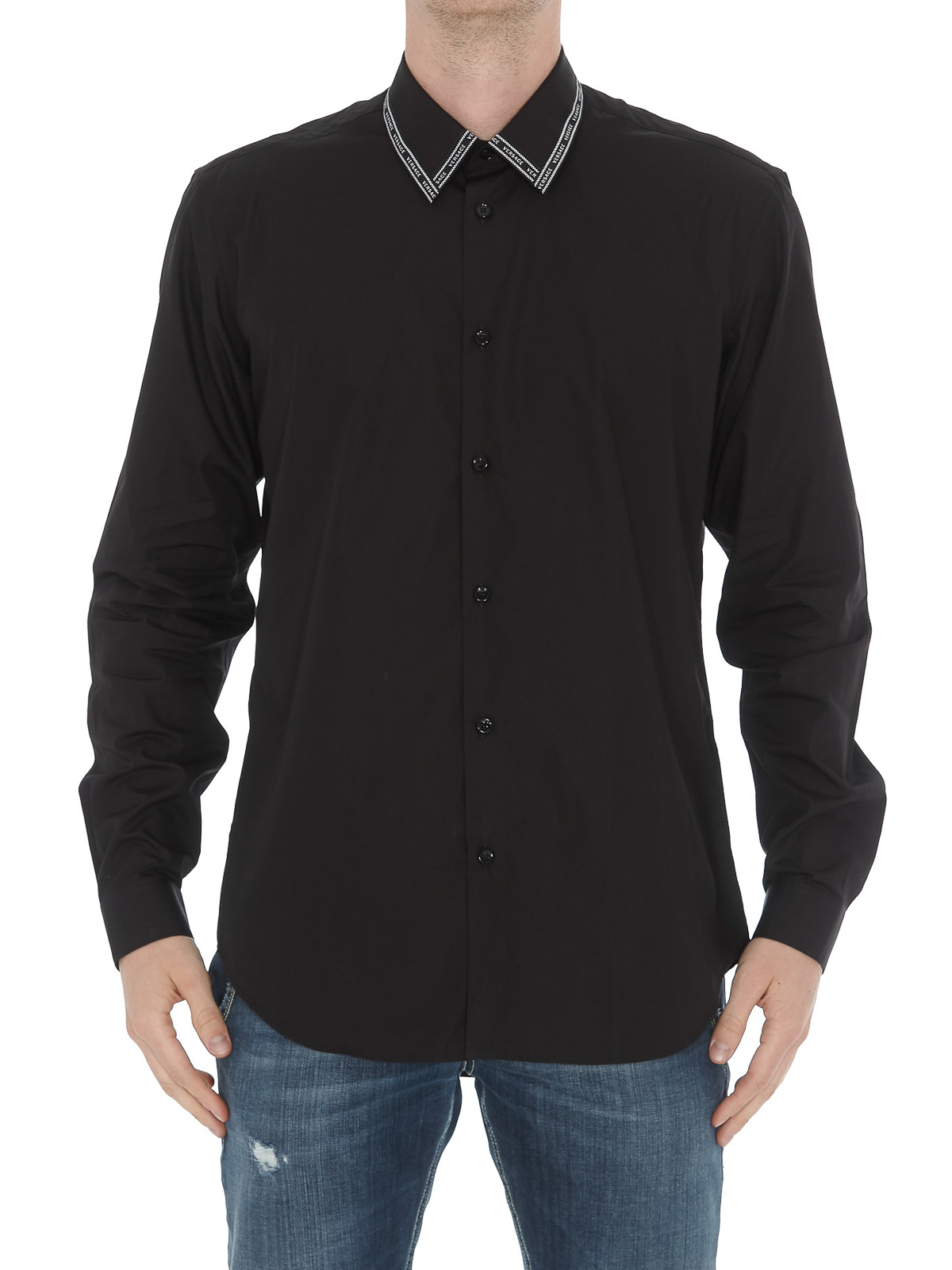 Shirts Versace - Logo detailed collar black shirt - A81521A230231A008