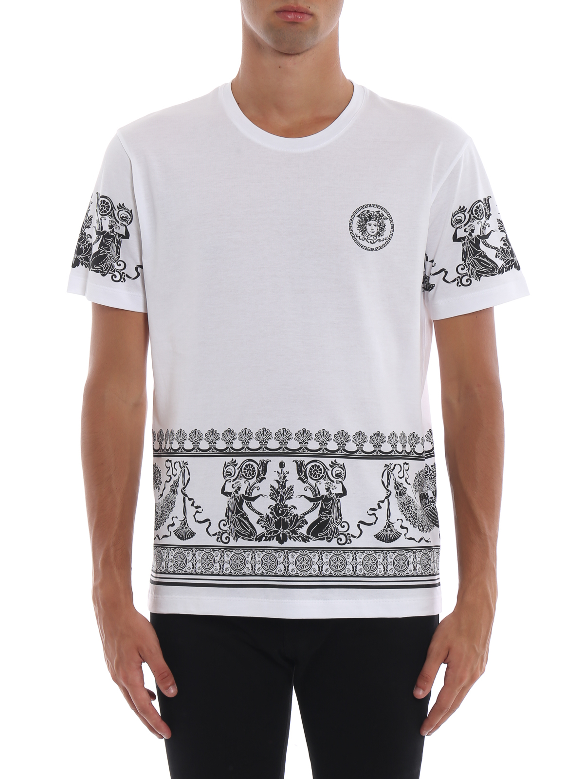 T-shirts Versace - Ancient Greek print white cotton T-shirt ...