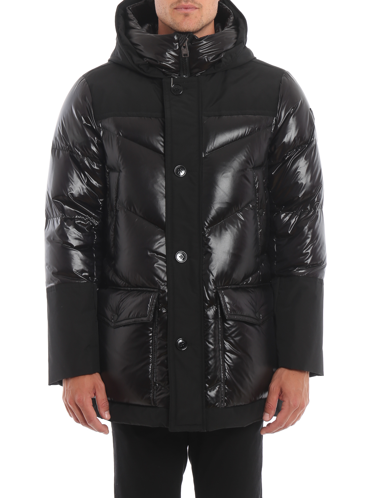 Padded coats Woolrich - Black glossy and matte Logo Arctic Parka ...