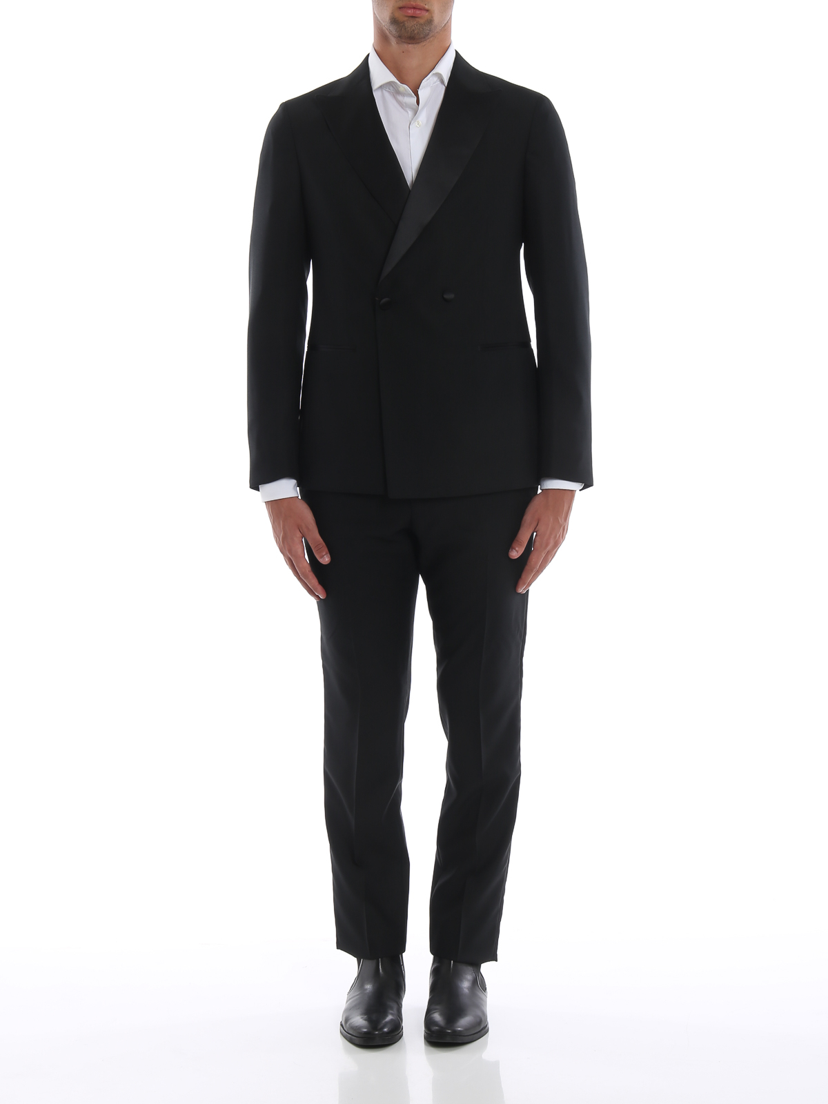 Dinner suits Z Zegna - Moscova black double-breasted smoking suit ...
