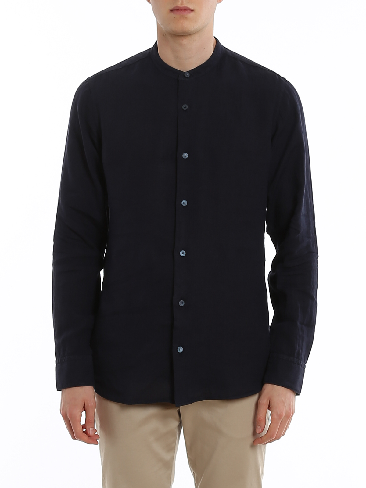 Shirts Z Zegna - Mandarin collar linen shirt - VU230ZCSG1B08 | iKRIX.com